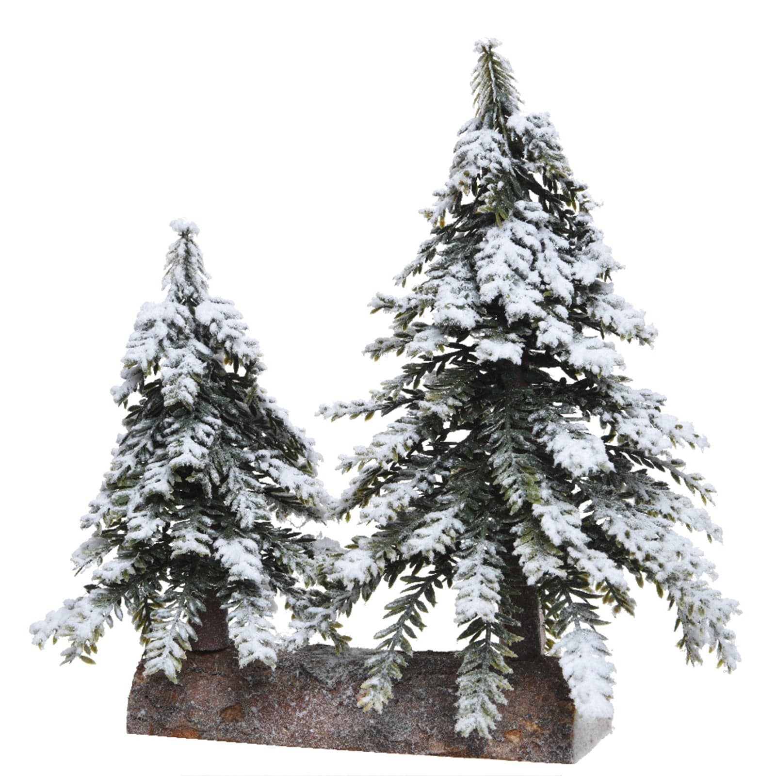 Alberelli di Natale innevati con base in legno in PE Effetto Real Touch h 27 cm - 2