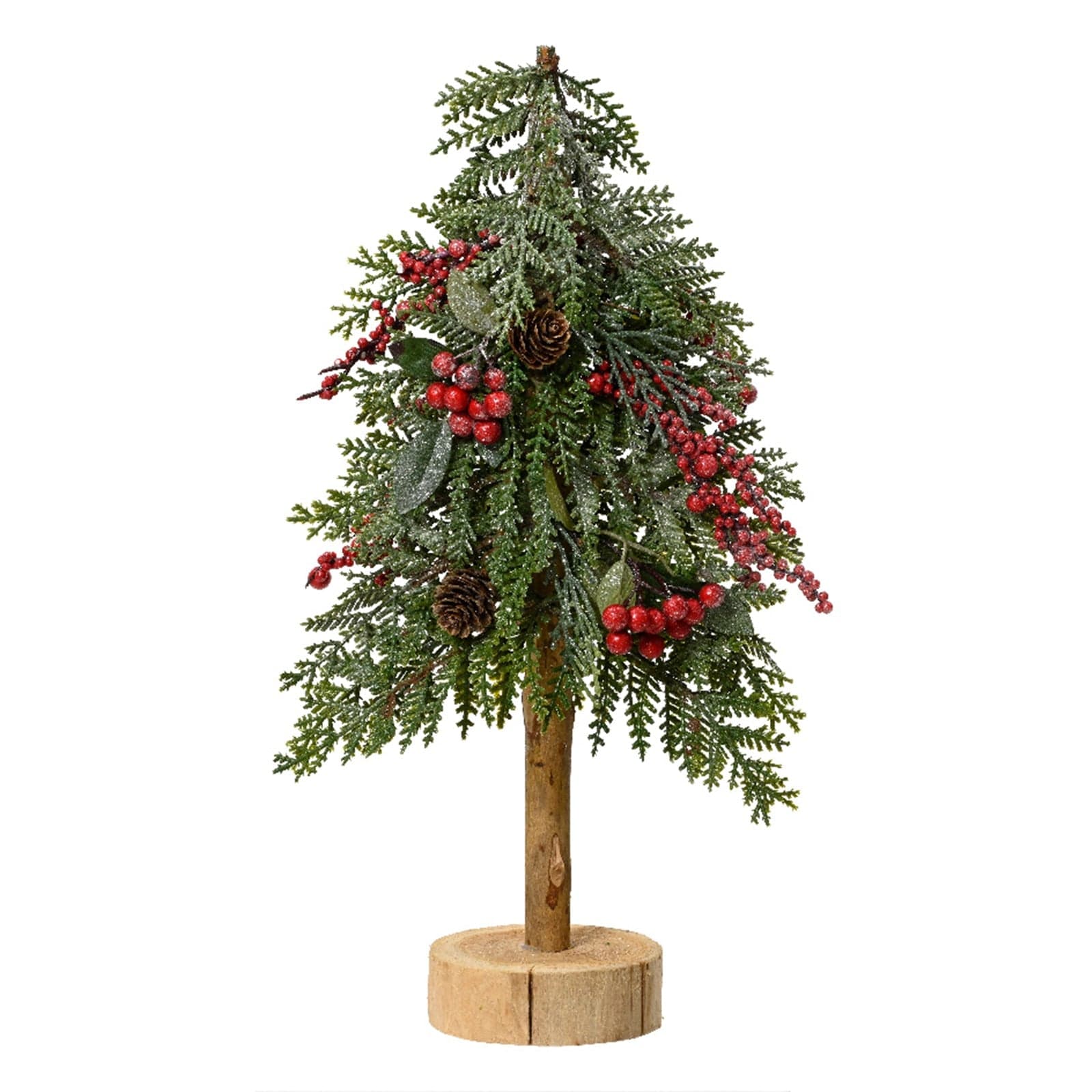 Alberello di Natale con bacche rosse e base in legno in PE Effetto Real Touch h 40 cm - 2
