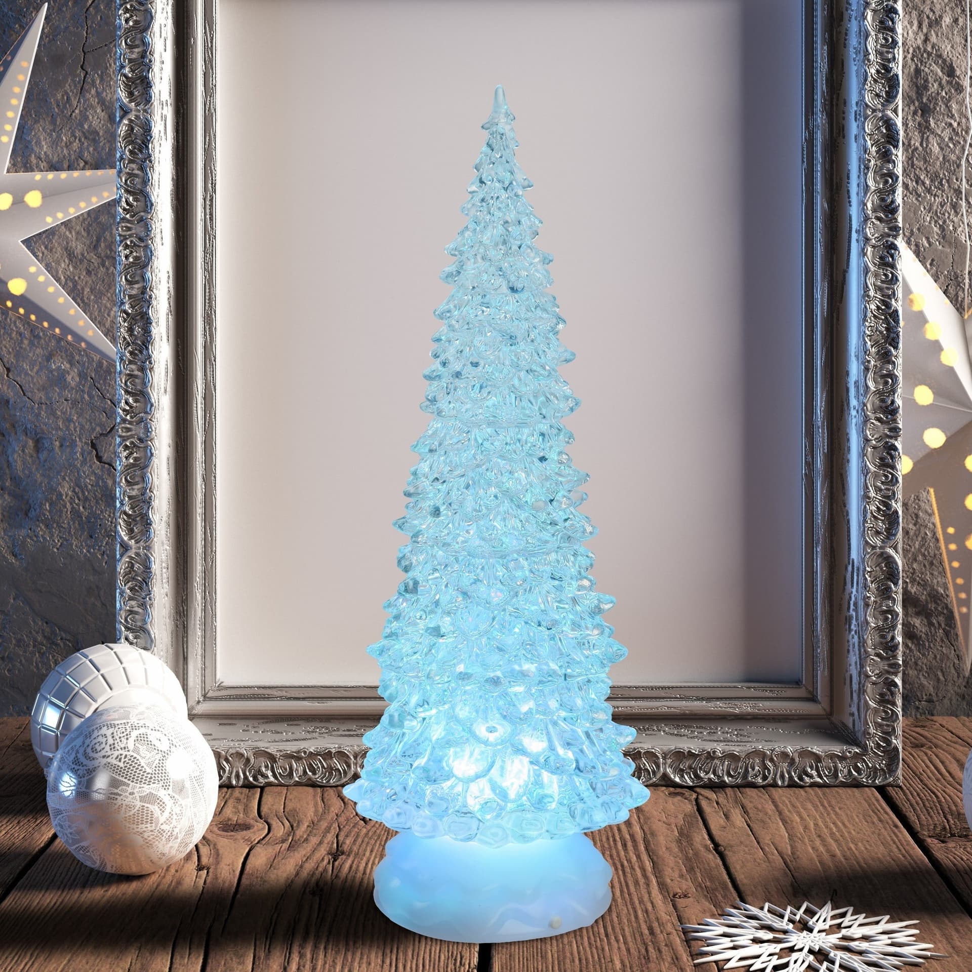 Albero natale luminoso glitter led natalizio con batteria per decorazioni natalizie h 27 cm - 6