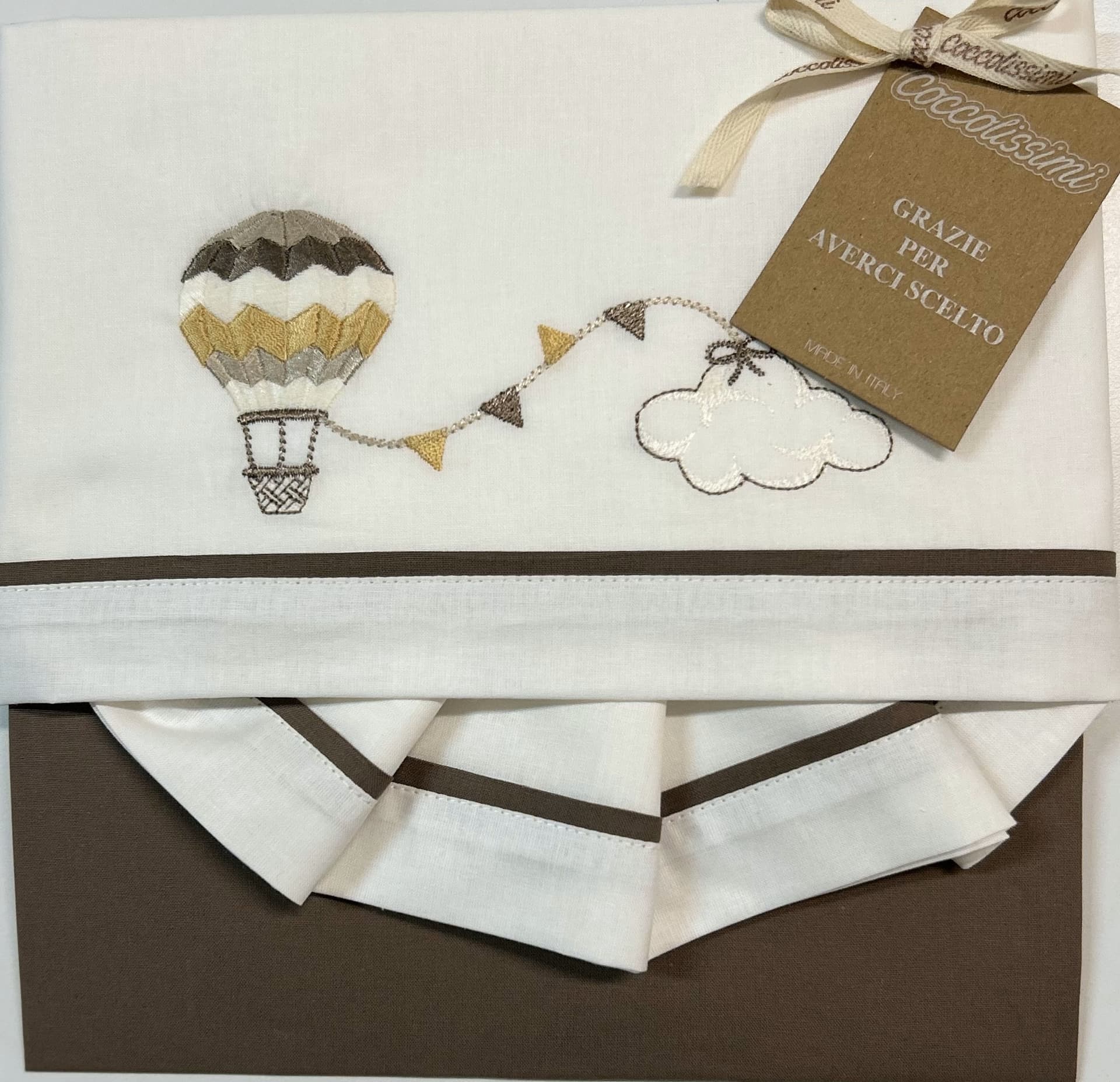 Completo Lenzuola 3pz Coccolissimi Balloon – Panna/Marrone/Tortora