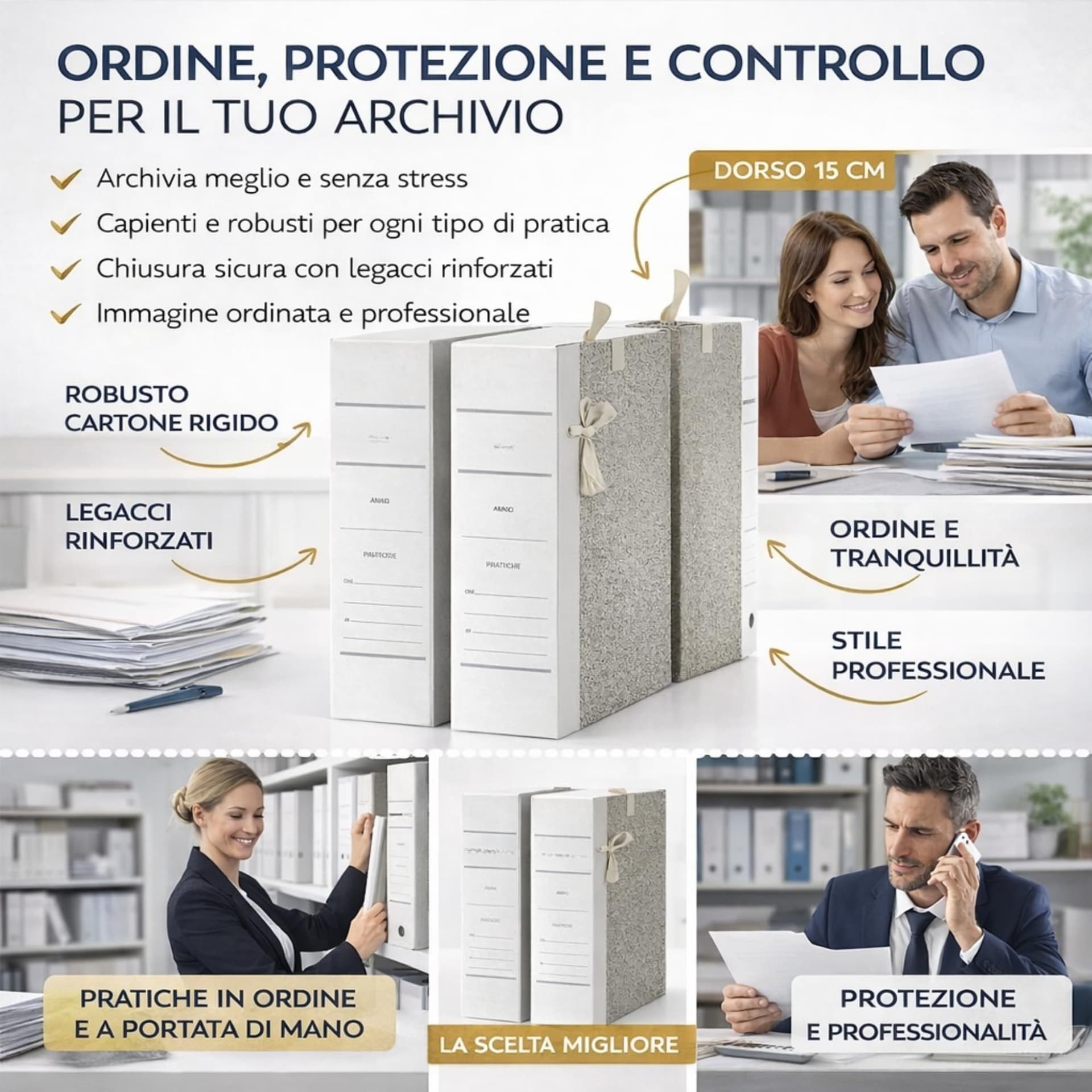 5 Raccoglitori con legacci Documenti + CUCITRICE COMPRESA - Dorso 15 cm – Cartelline Portadocumenti Pratiche A4 - 5