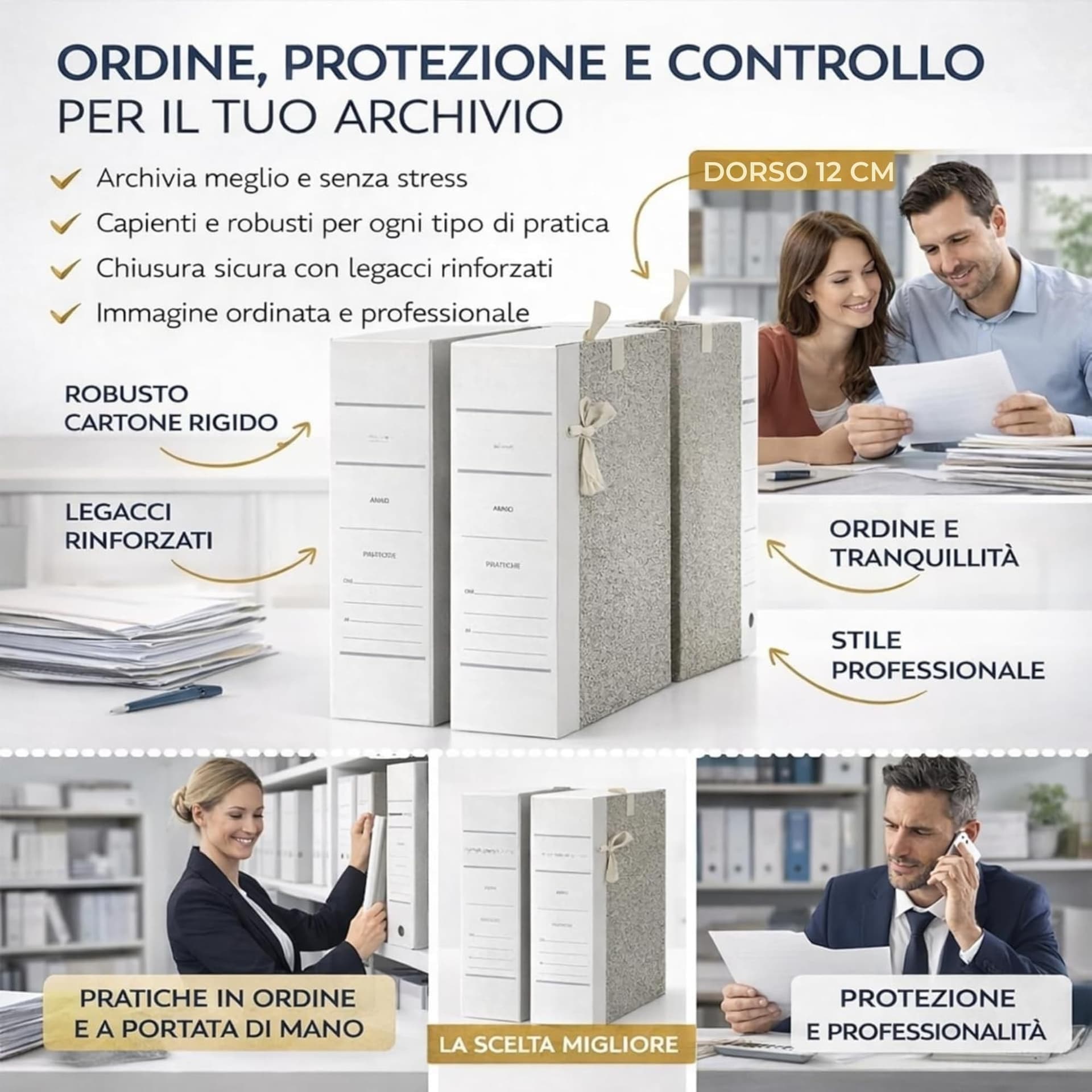 5 Raccoglitori con legacci Documenti + CUCITRICE COMPRESA - Dorso 12 cm – Cartelline Portadocumenti Pratiche A4 - 2