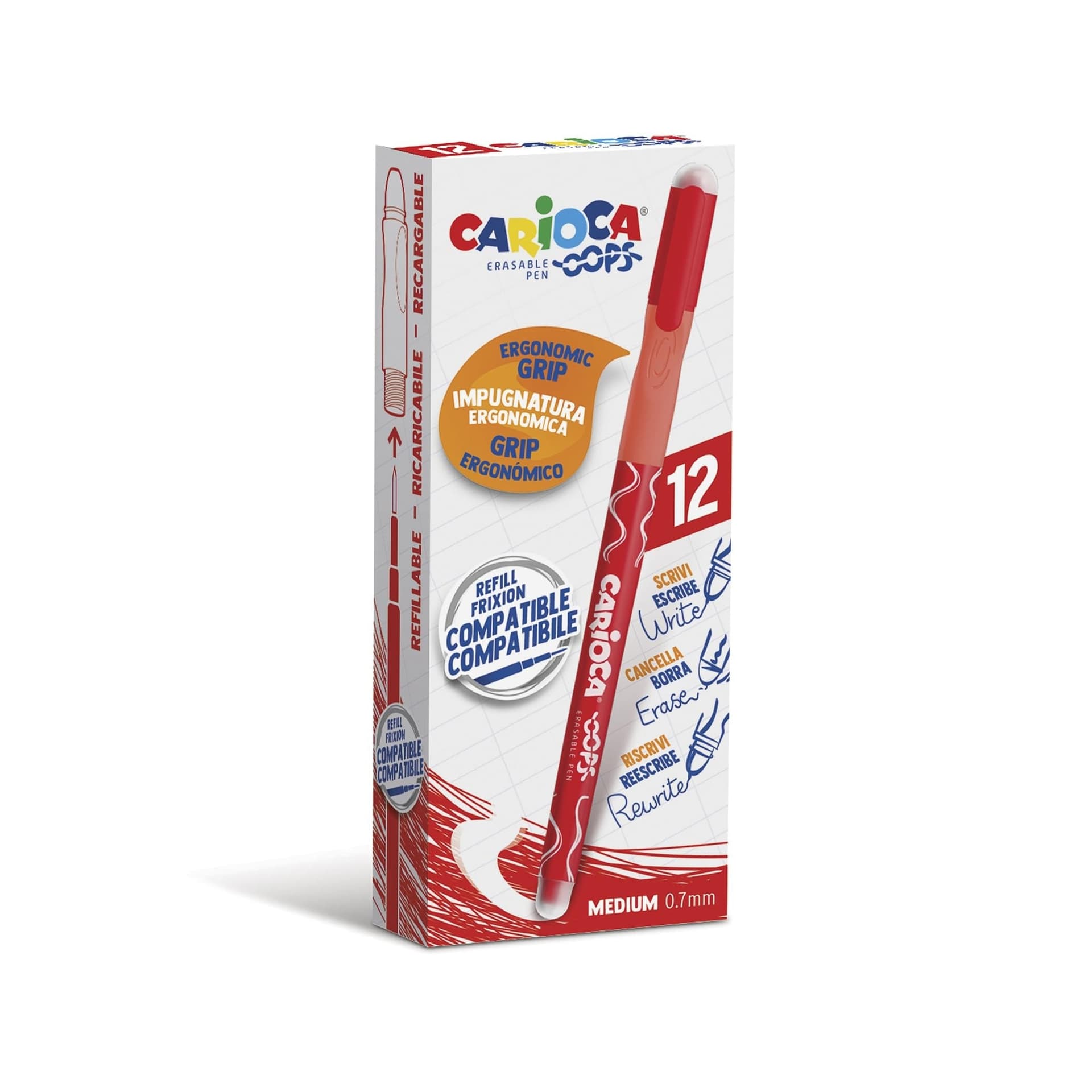 Carioca - Penne cancellabili oops con cappuccio rosse, 12 pz - 3