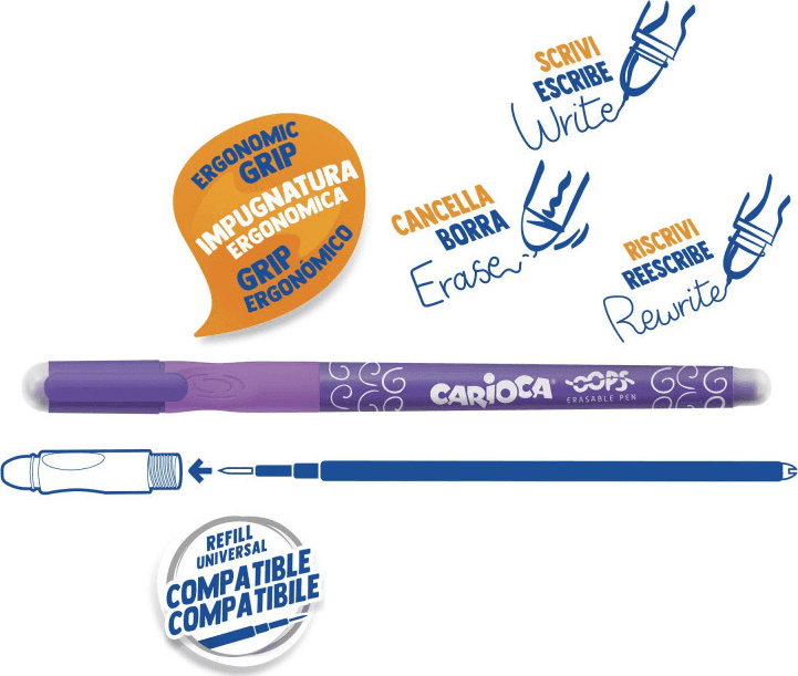 Carioca - Penne Cancellabili Oops con cappuccio colore Viola - 12 Pz - 3