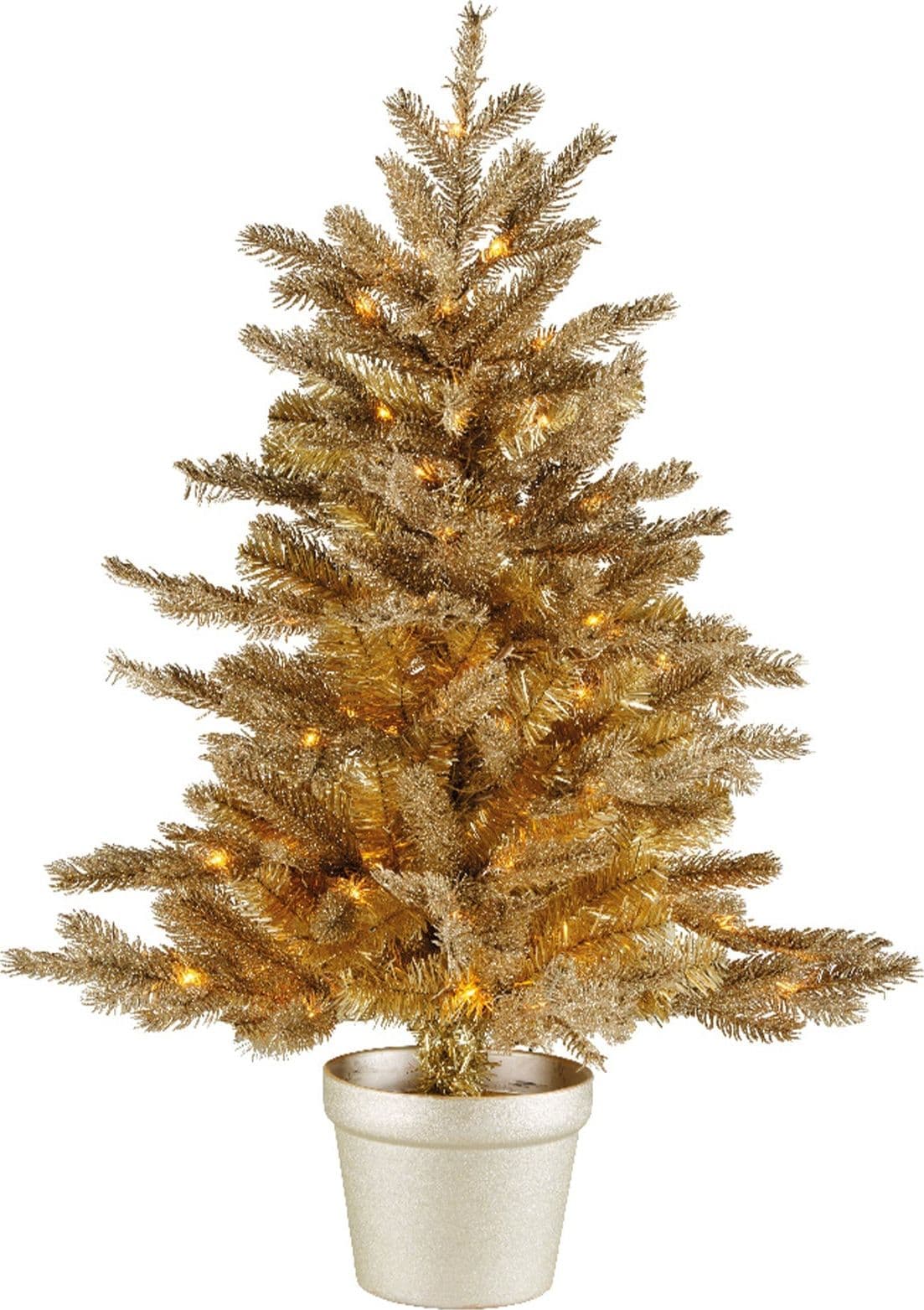 Alberello di Natale "Tiffany" con glitter e LED, decorazione per interno Oro da 90 cm – Kaemingk