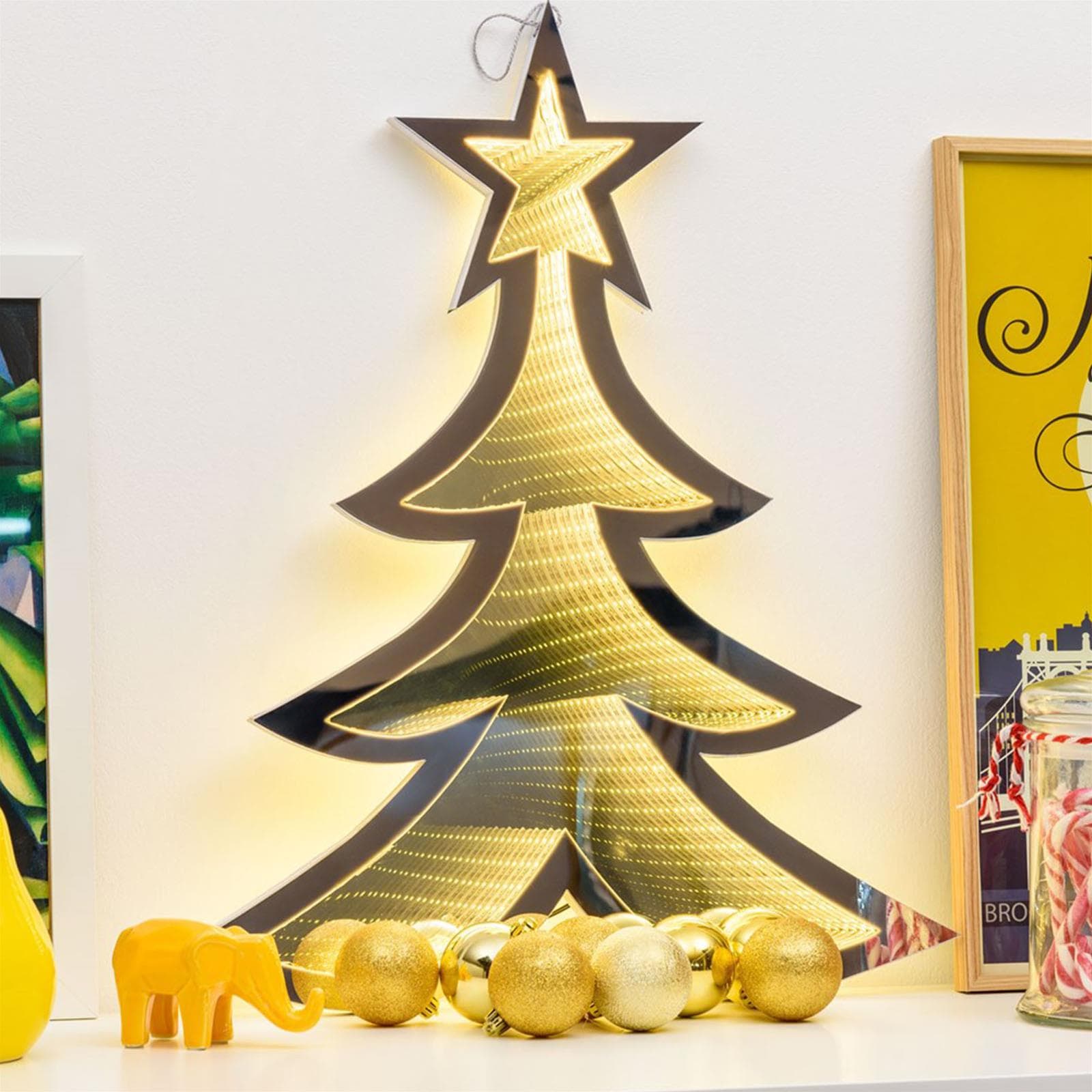 Albero di natale effetto specchio a led h 60 cm decorazioni natalizie da interno - 2