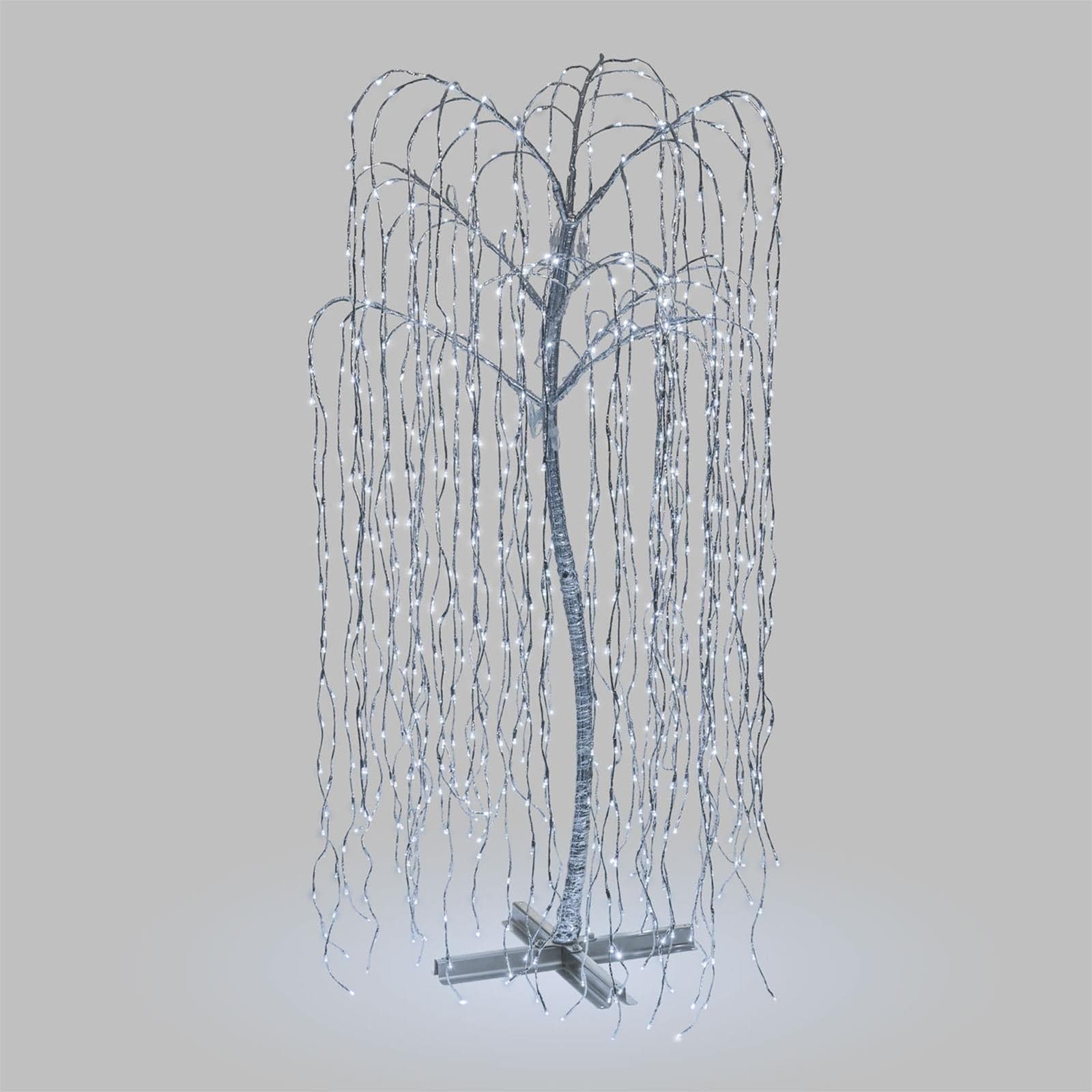 Albero natale luminoso piangente rami cadenti argento led luce fredda esterno - 3