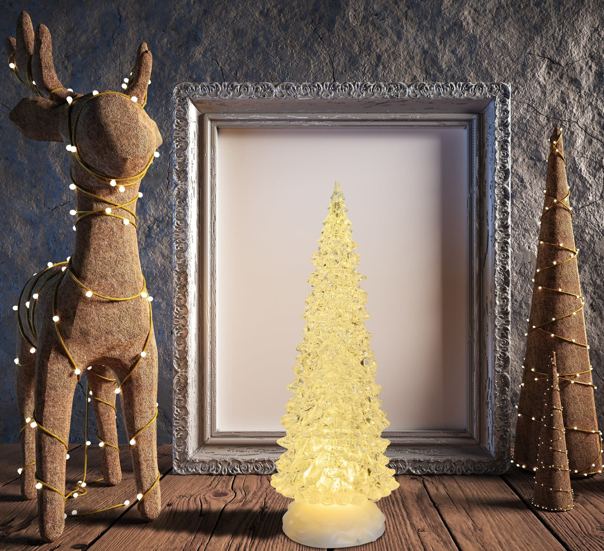 Albero natale luminoso glitter led natalizio con batteria per decorazioni natalizie h 32 cm - 3