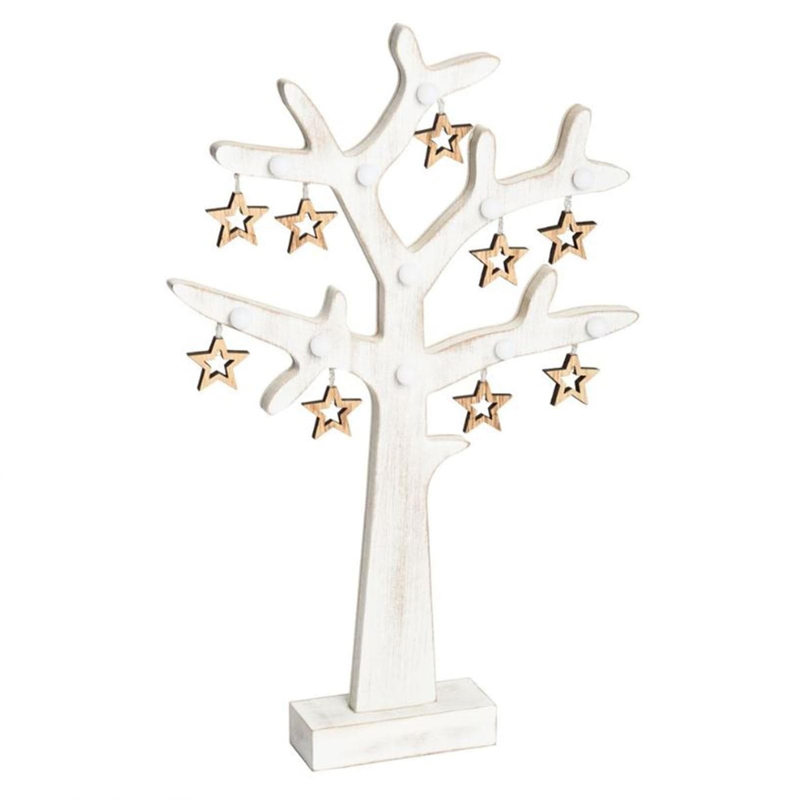 Albero di natale in legno vintage bianco con stelle 20 led a batteria h 50 cm - 7