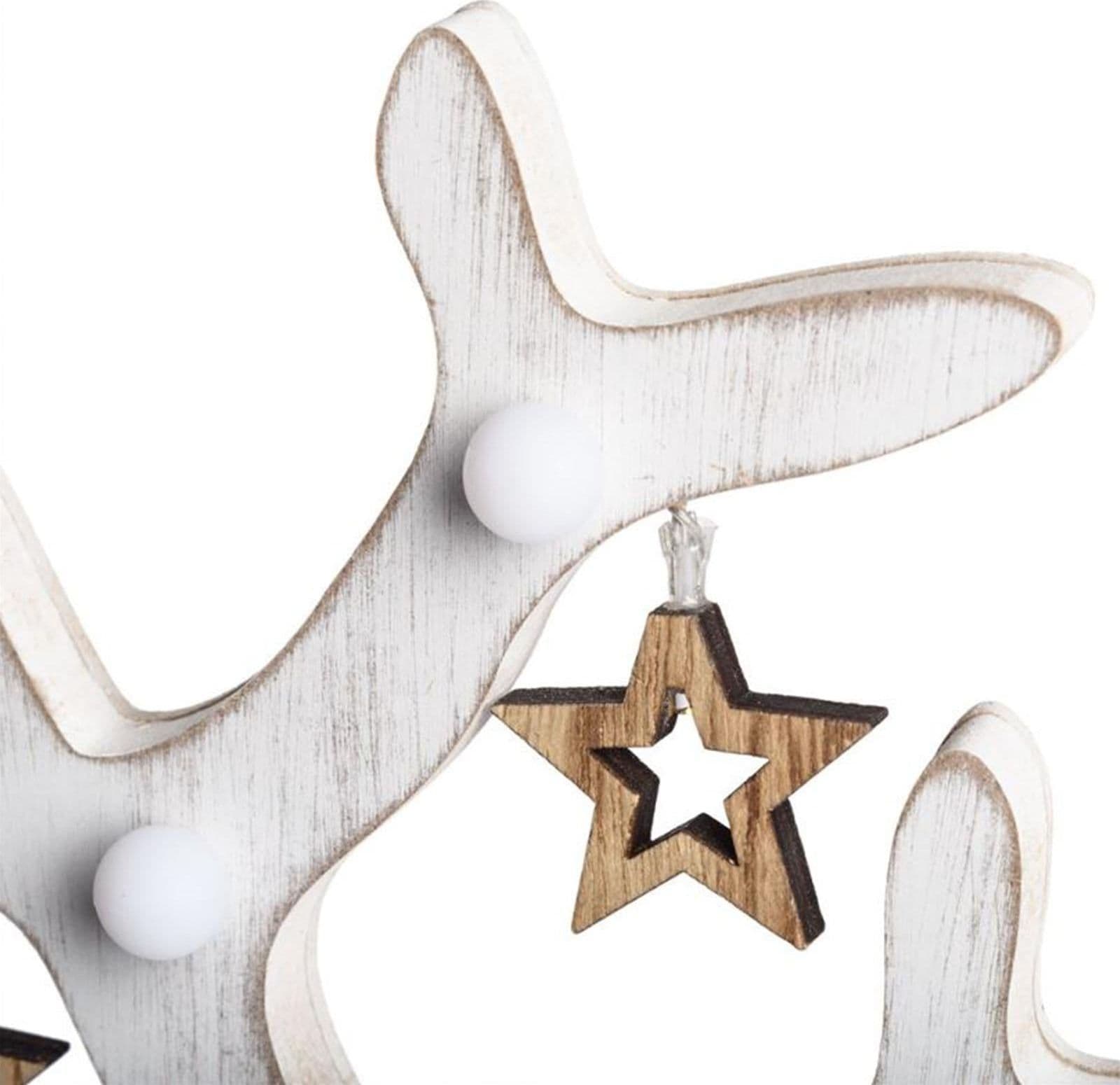 Albero di natale in legno vintage bianco con stelle 20 led a batteria h 50 cm - 3