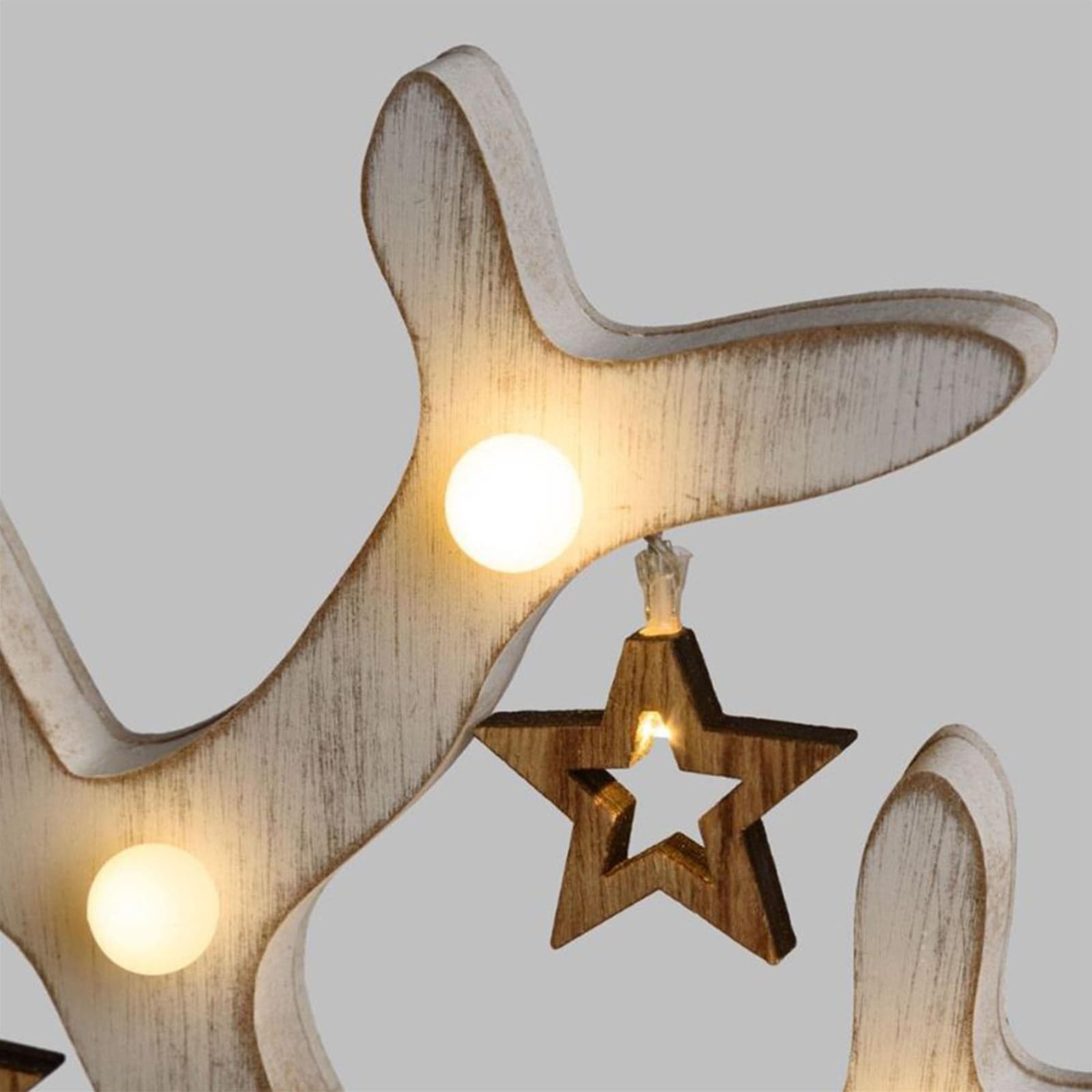 Albero di natale in legno vintage bianco con stelle 20 led a batteria h 50 cm - 4