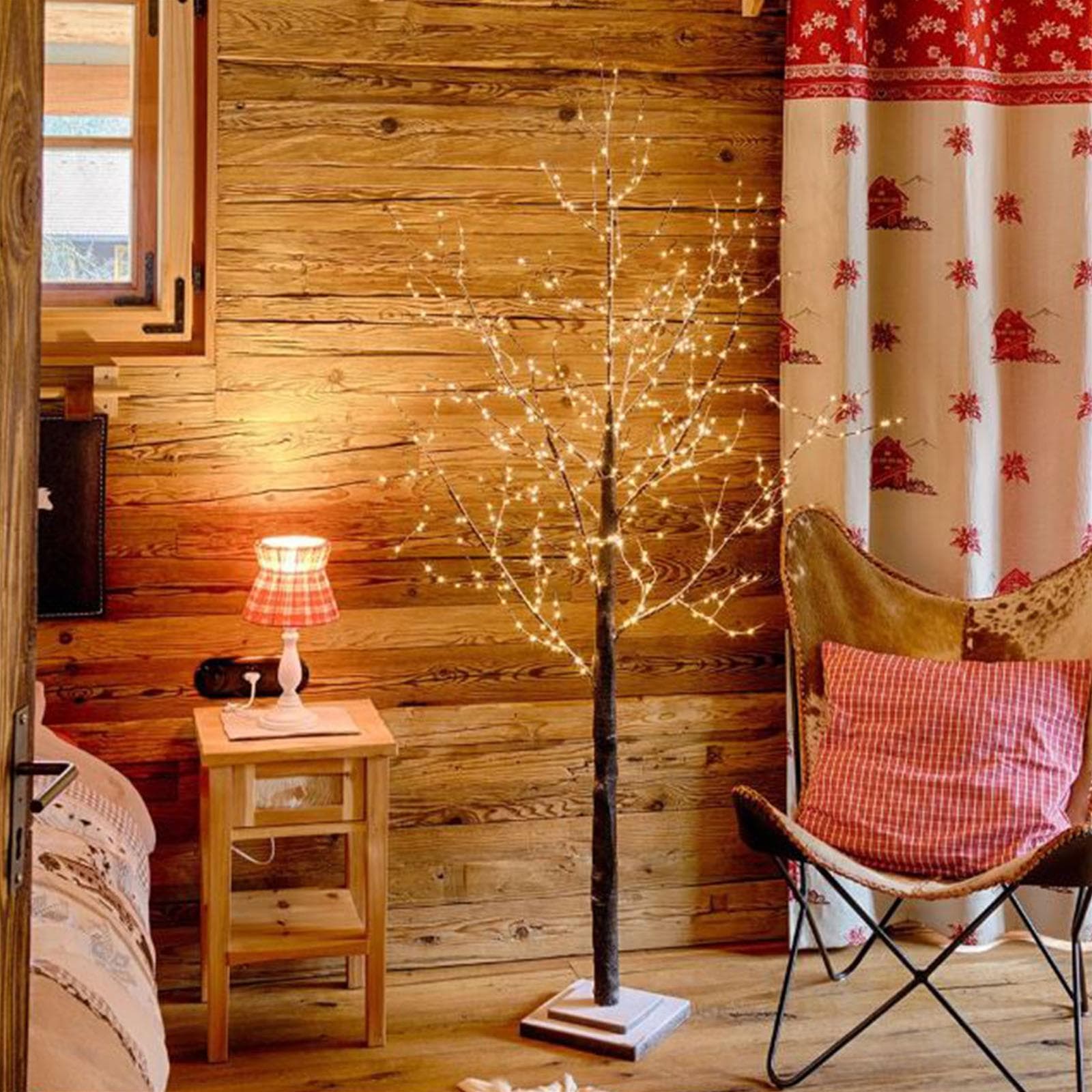 Albero luminoso neve natale natalizio led luce calda h 180 cm marrone microled - 5