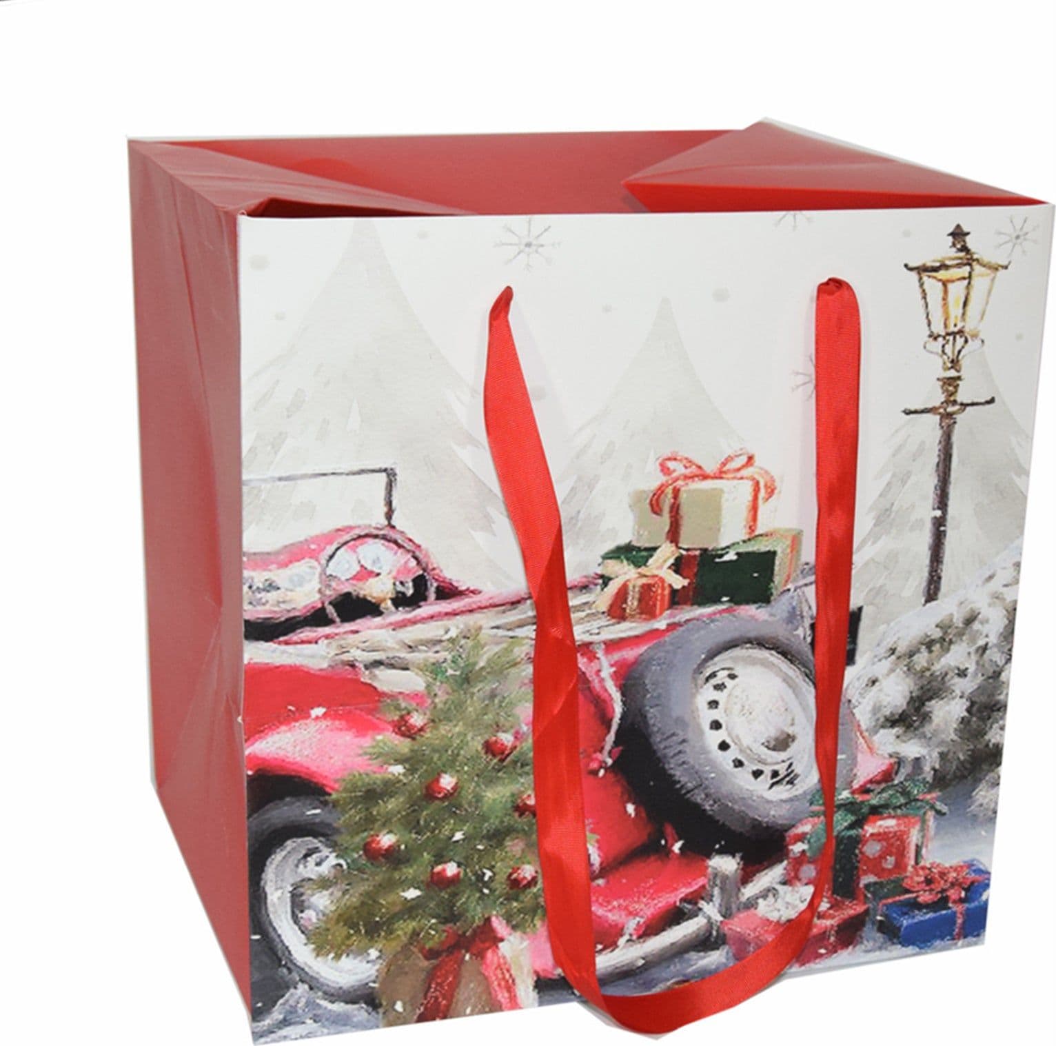 Busta per pacco regalo con decorazioni natalizie e manici in nylon h 34 cm - 2