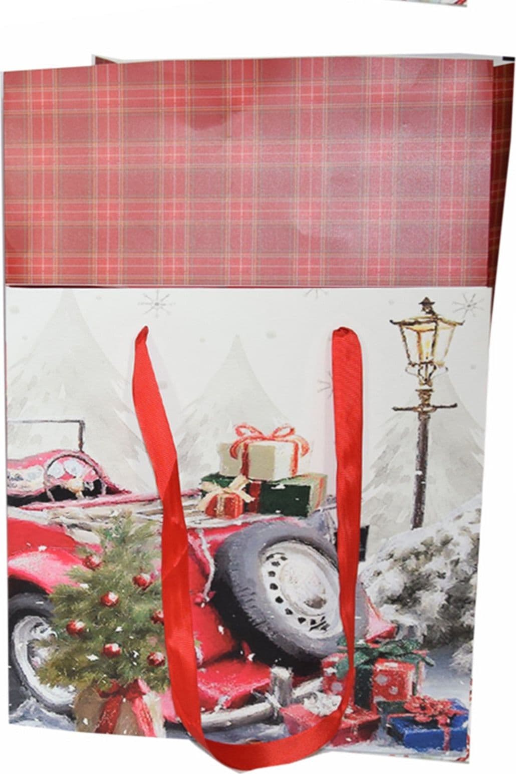 Busta per pacco regalo con decorazioni natalizie e manici in nylon h 34 cm - 4