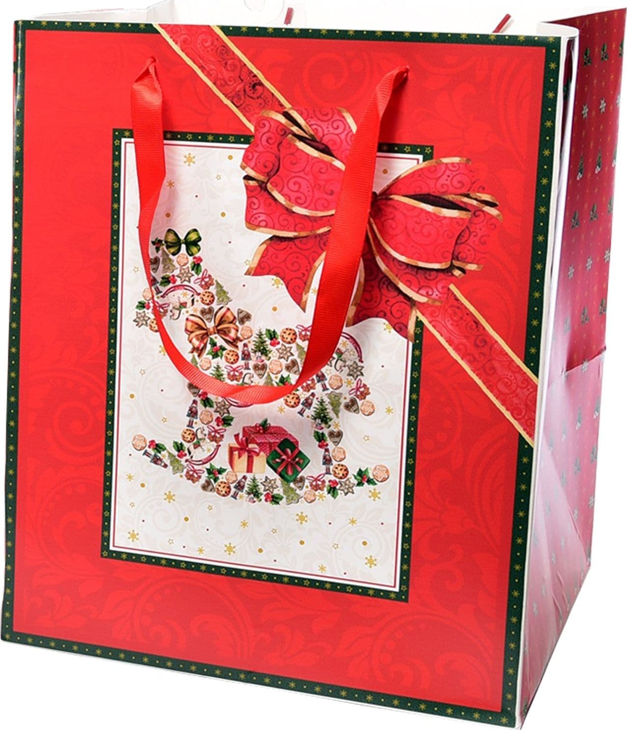Sacchetto per confezioni regalo natalizie decorato con alberi e cavalli da 31 cm - 6