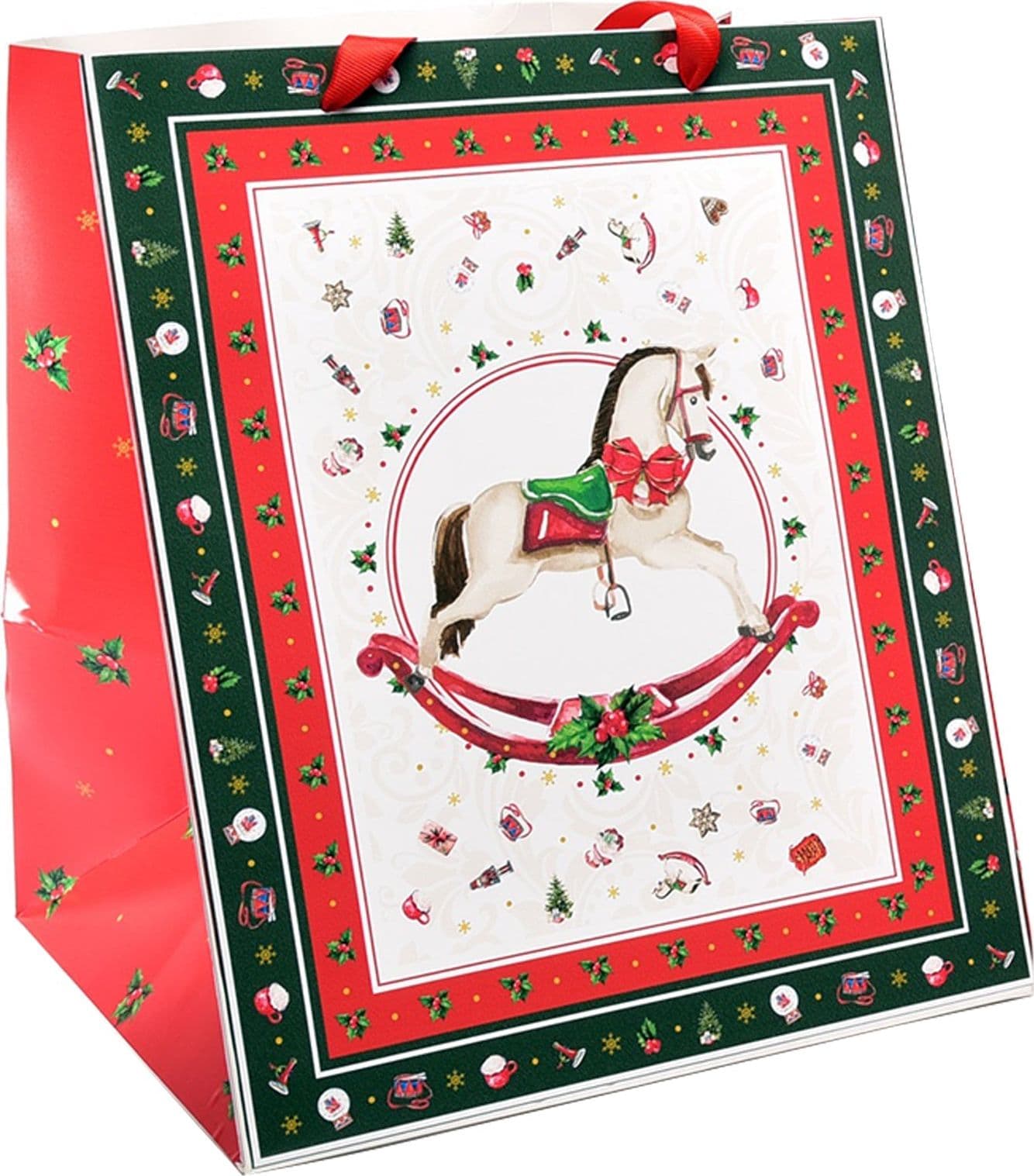 Sacchetto per confezioni regalo natalizie decorato con alberi e cavalli da 31 cm - 3