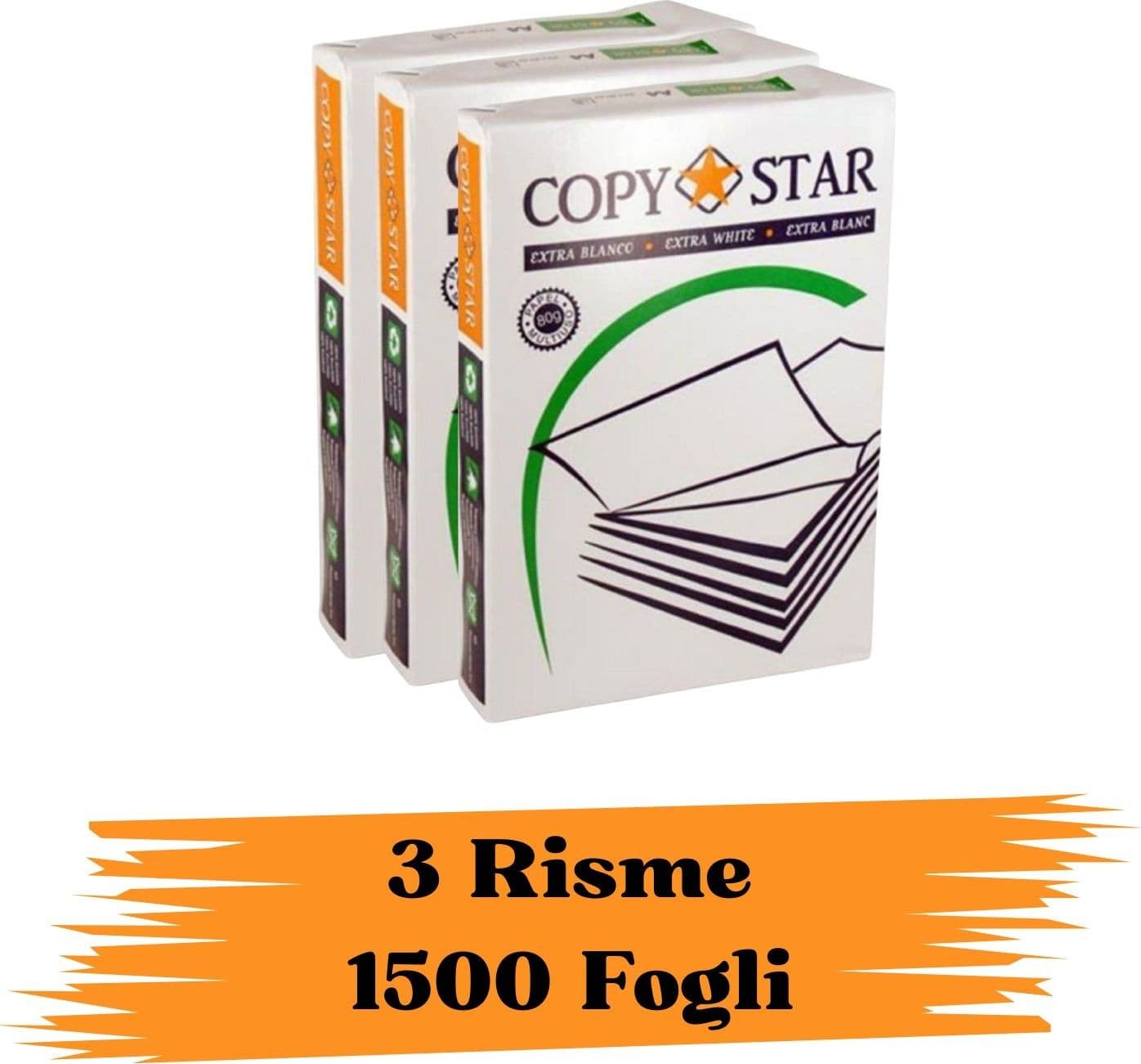 3 Risme Copy Star Risma A4 500 Fogli 80g 1500 Fogli