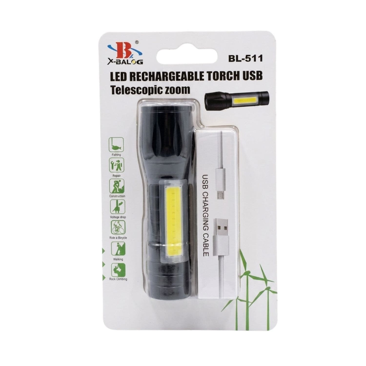 Torcia Ricaricabile con Zoom Telescopico micro USB
