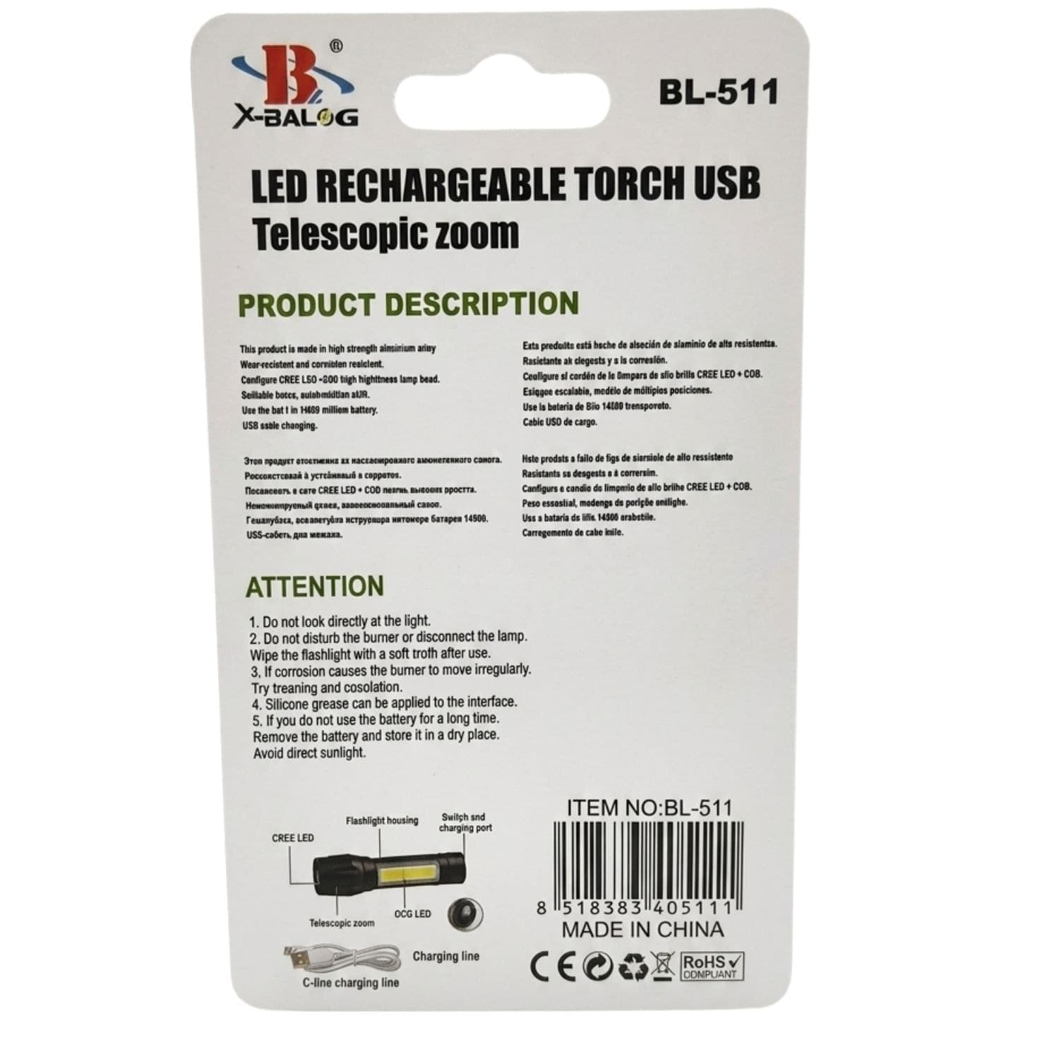 Torcia Ricaricabile con Zoom Telescopico micro USB - 2
