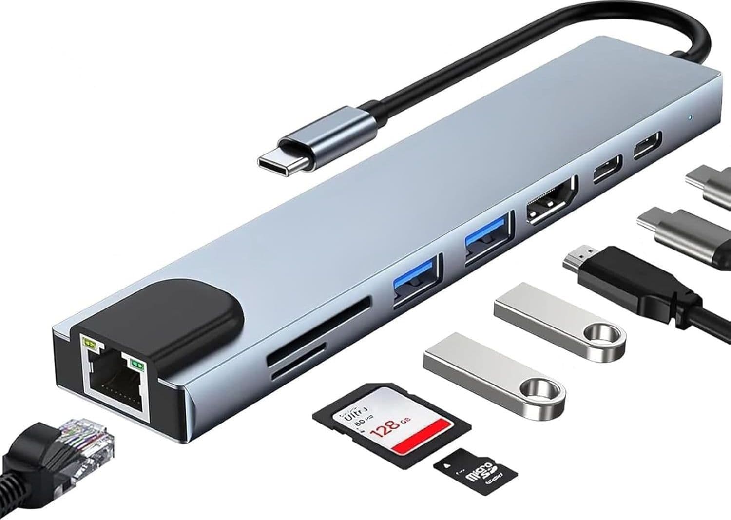 Hub USB-C 5V Per Laptop EcoPrice 1xMicro SD 1xSD 2xUSB 3.0 1xHdmi 2xUSB-C 1xEthernet RJ45