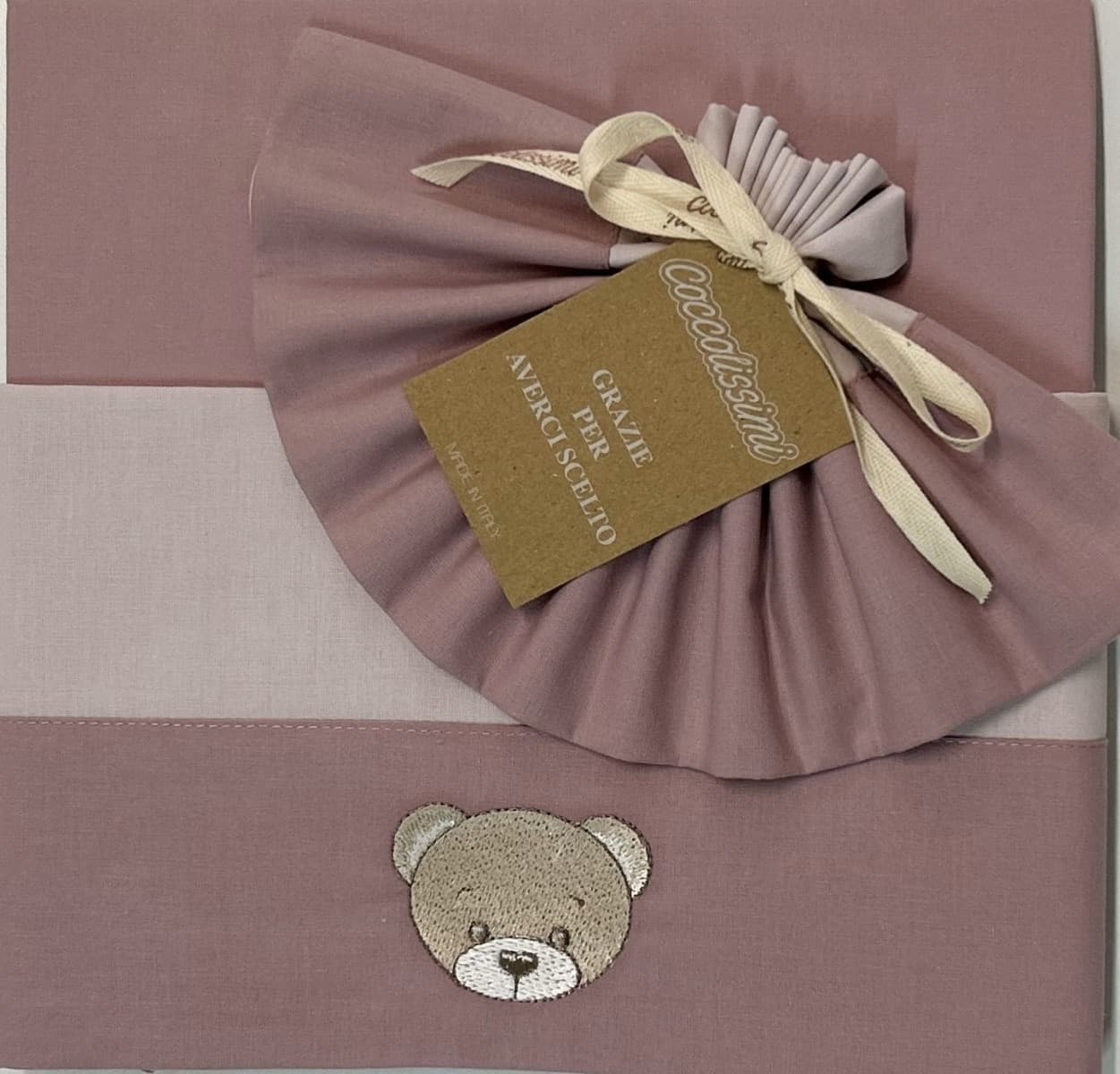 Completo Lenzuola Next to Me 3pz Coccolissimi Teddy – Cipria/Cipolla