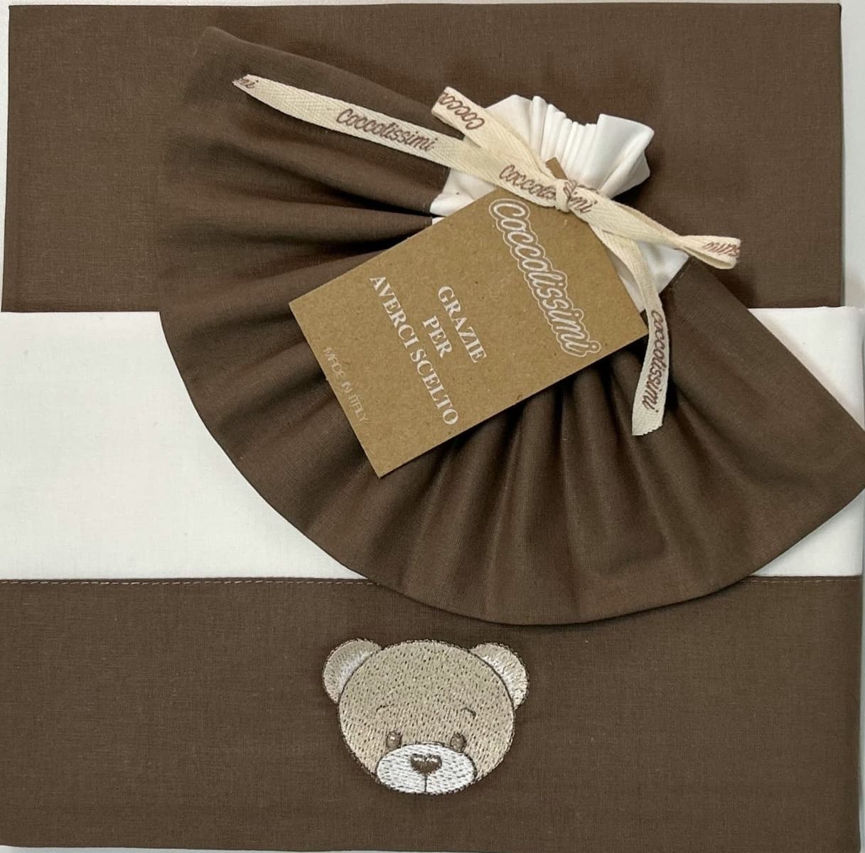 Completo Lenzuola Next to Me 3pz Coccolissimi Teddy – Panna/Marrone/Tortora