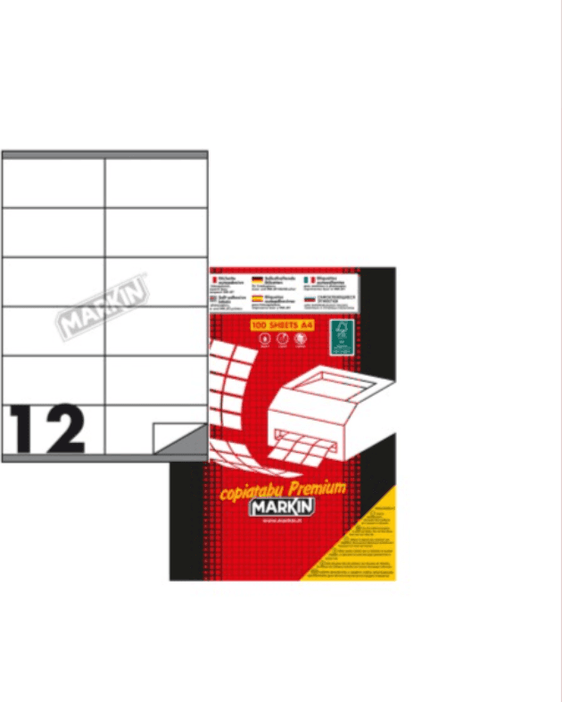 Markin - Etichette bianche Copiatabu permanenti 105x48 mm con margine - 12 et./foglio - conf. 100 fogli - (C504) - 4