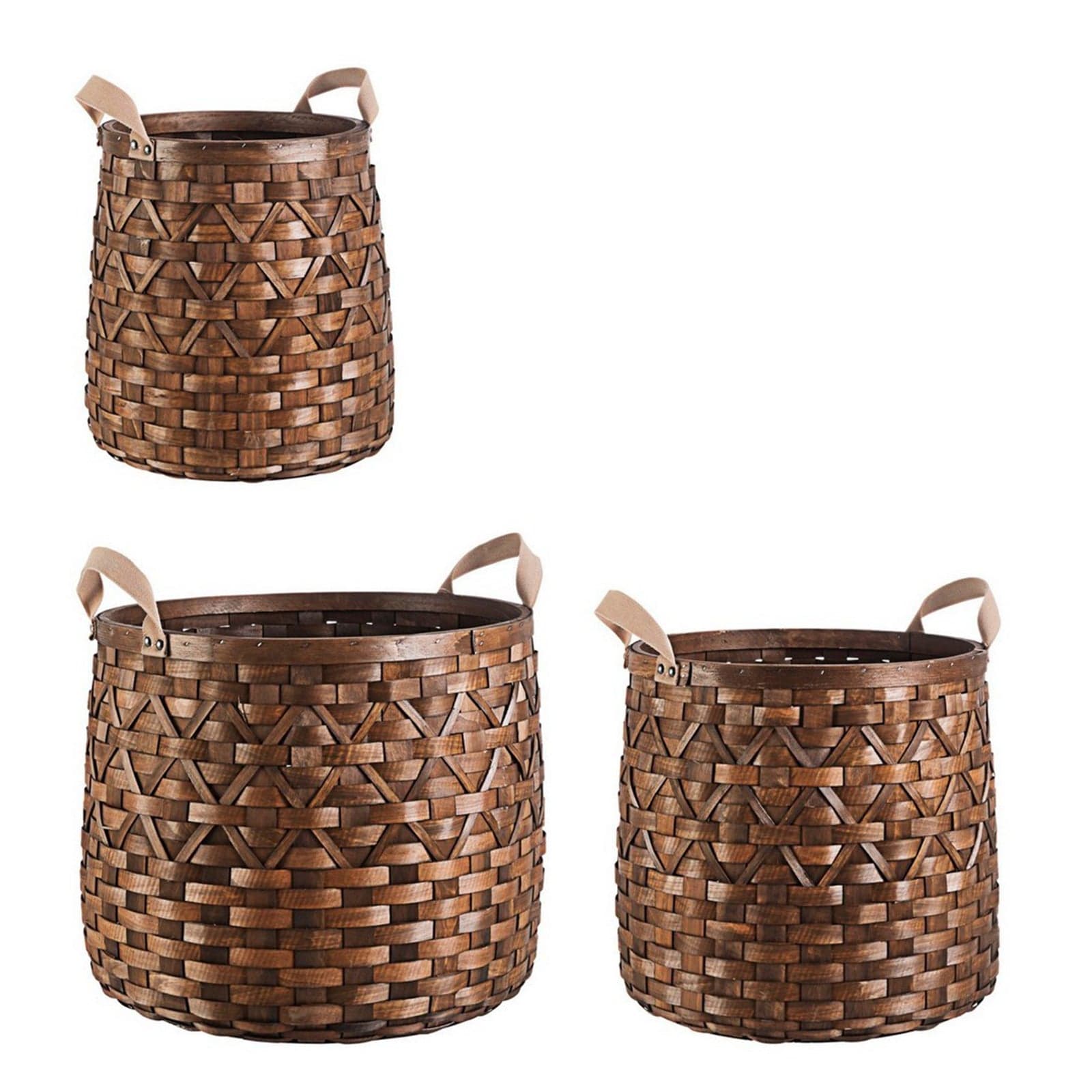 Set 3 ceste tonde Lisette Bianco con manici e in legno di abete in varie misure - 10