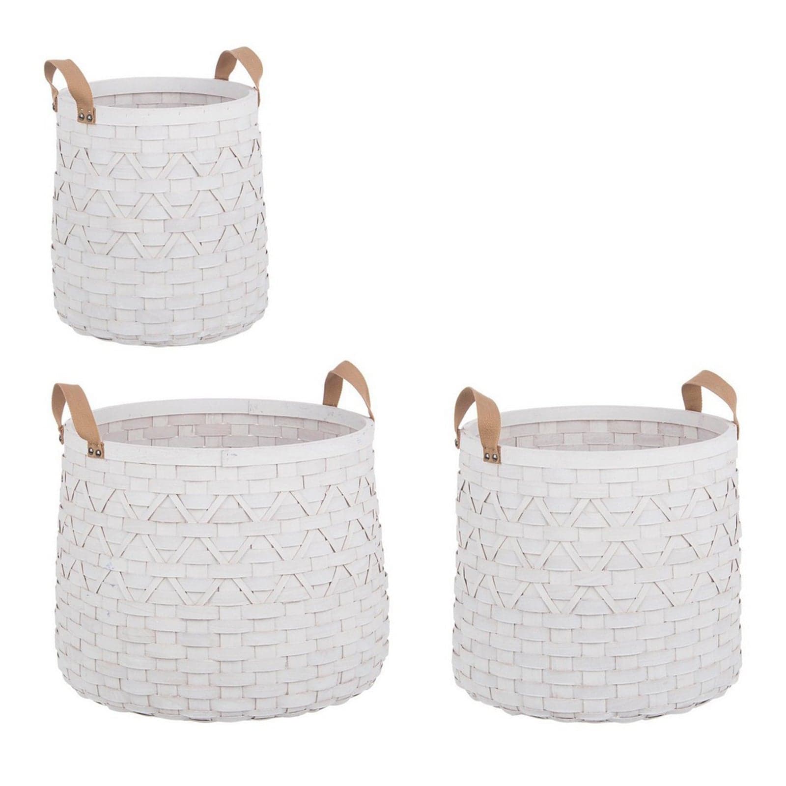 Set 3 ceste tonde Lisette Bianco con manici e in legno di abete in varie misure - 9