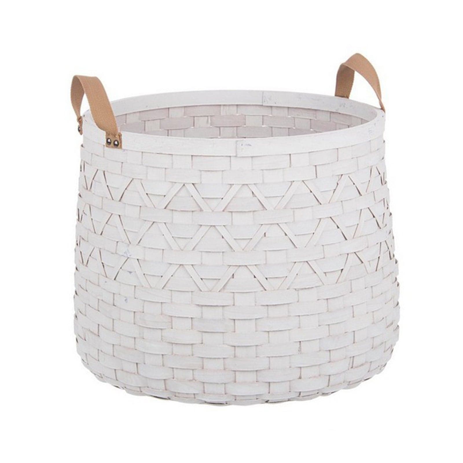 Set 3 ceste tonde Lisette Bianco con manici e in legno di abete in varie misure - 2