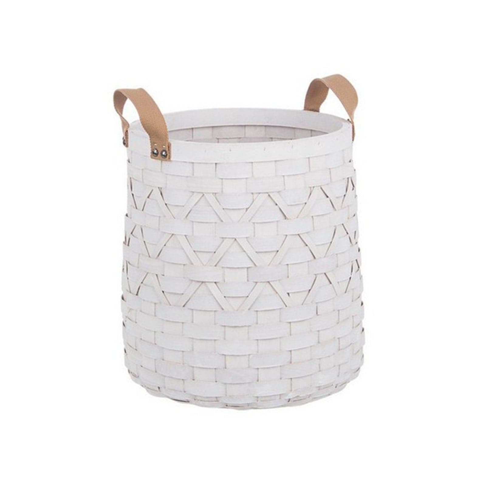 Set 3 ceste tonde Lisette Bianco con manici e in legno di abete in varie misure - 4