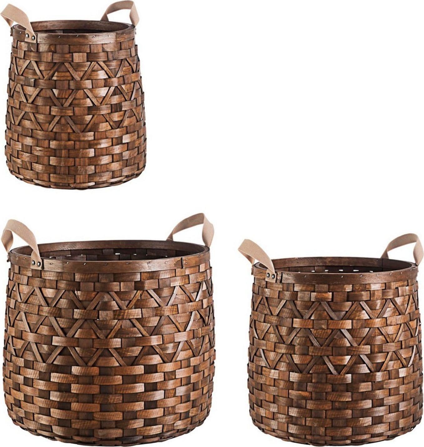 Set 3 ceste tonde Lisette Bianco con manici e in legno di abete in varie misure - 5
