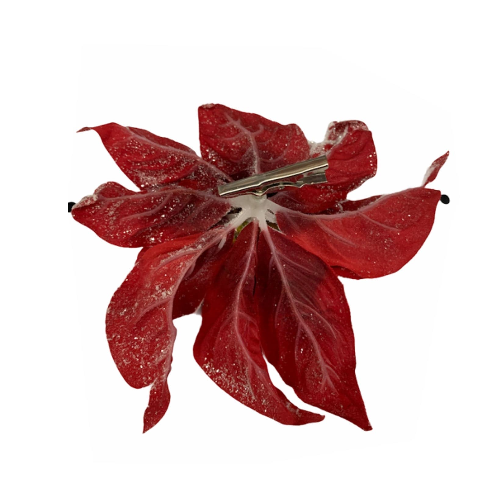 Fiore stella di Natale innevata con spillone per decorazione di Natale - 2