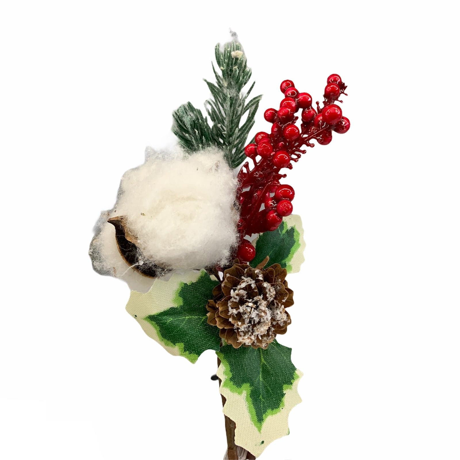 Spillone chiudi pacco 15cm con bacche, cotone e pigne addobbo per Alberi e Ghirlande natalizie - 2