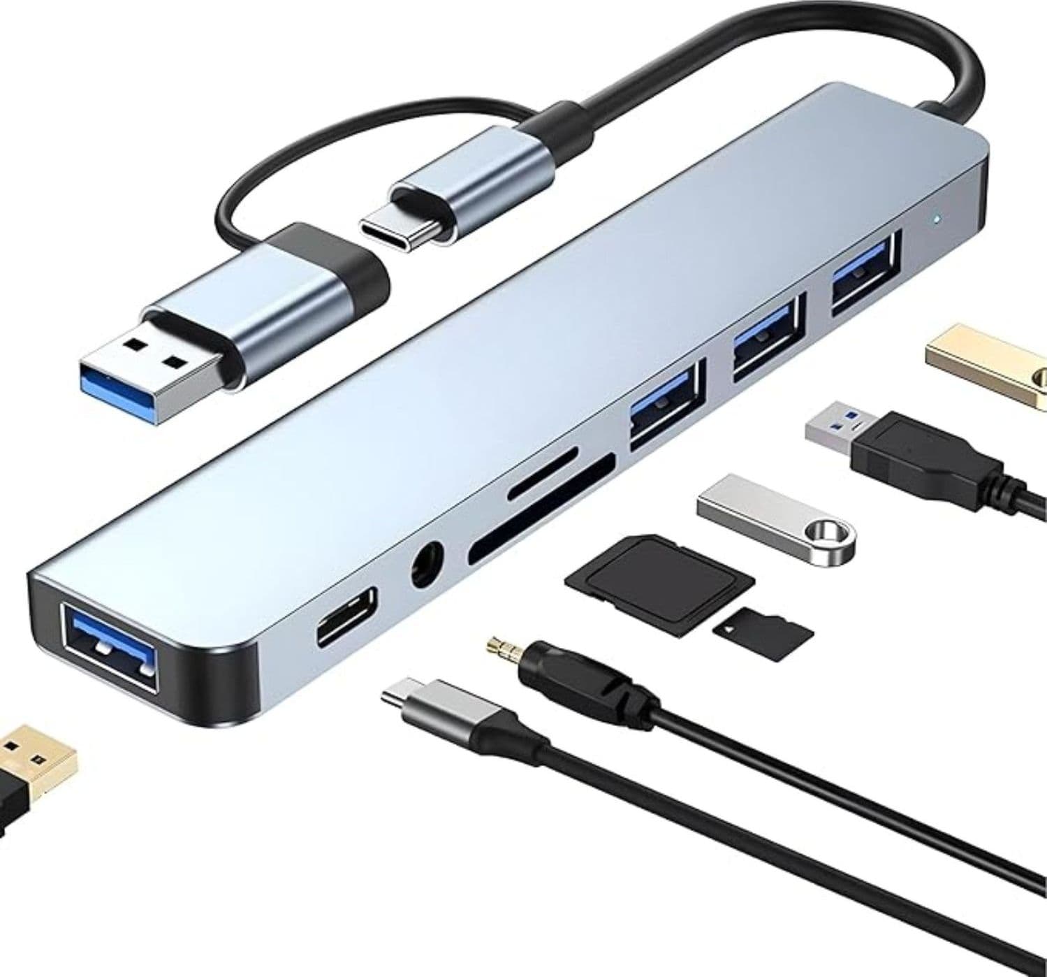 HUB USB-C & USB per laptop, 1xUSB 3.0 3xUSB 2.0 1xSD 1xJack 3.5 1xUSB-C