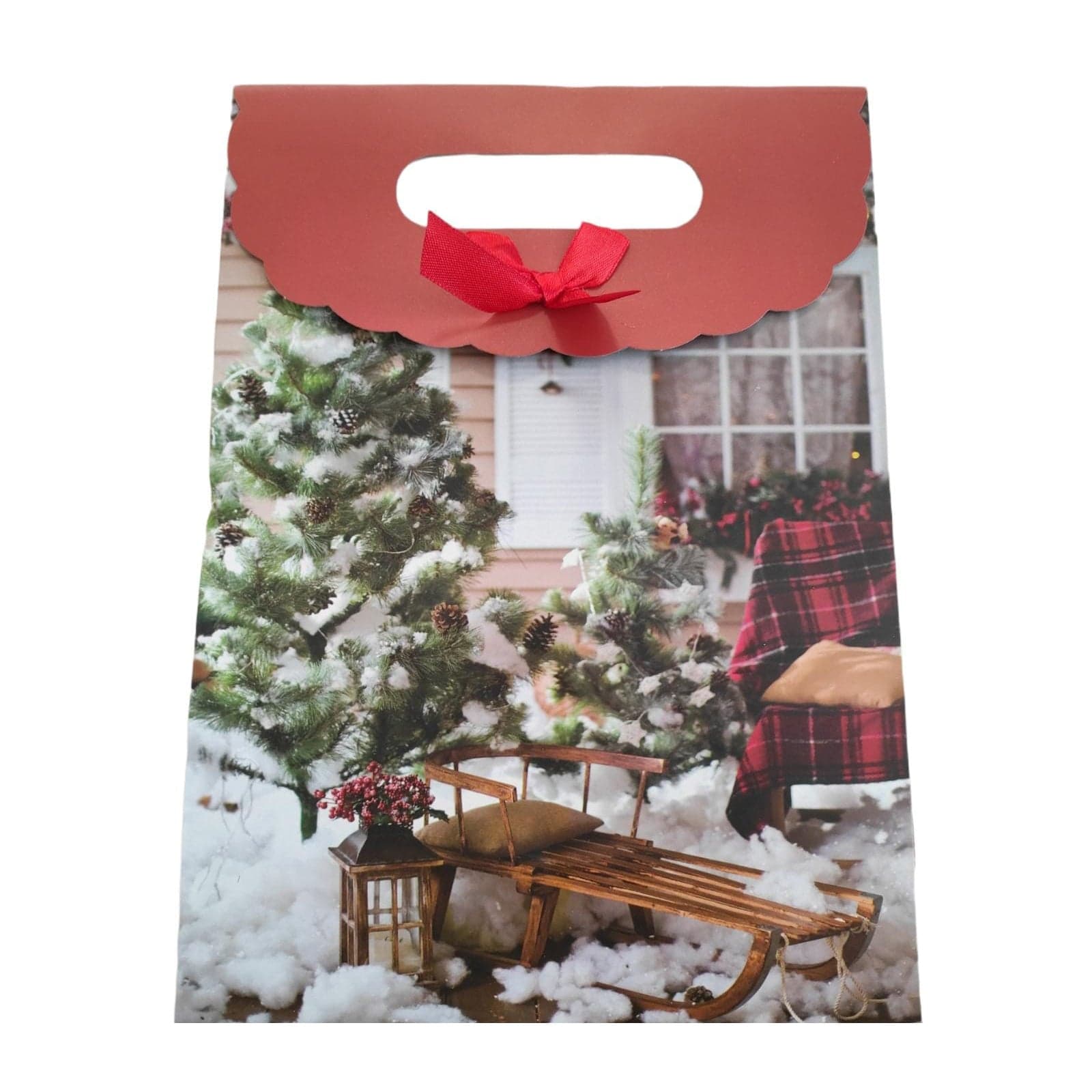 Busta per pacco regalo con decorazioni natalizie e manico h 27 cm - 2