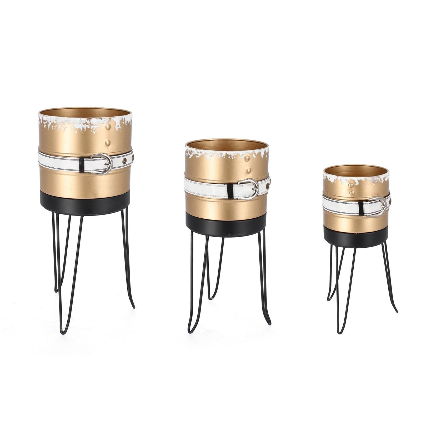 Treppiede con vaso "Chris" impilabile in metallo per decorazione Set 3 - 3