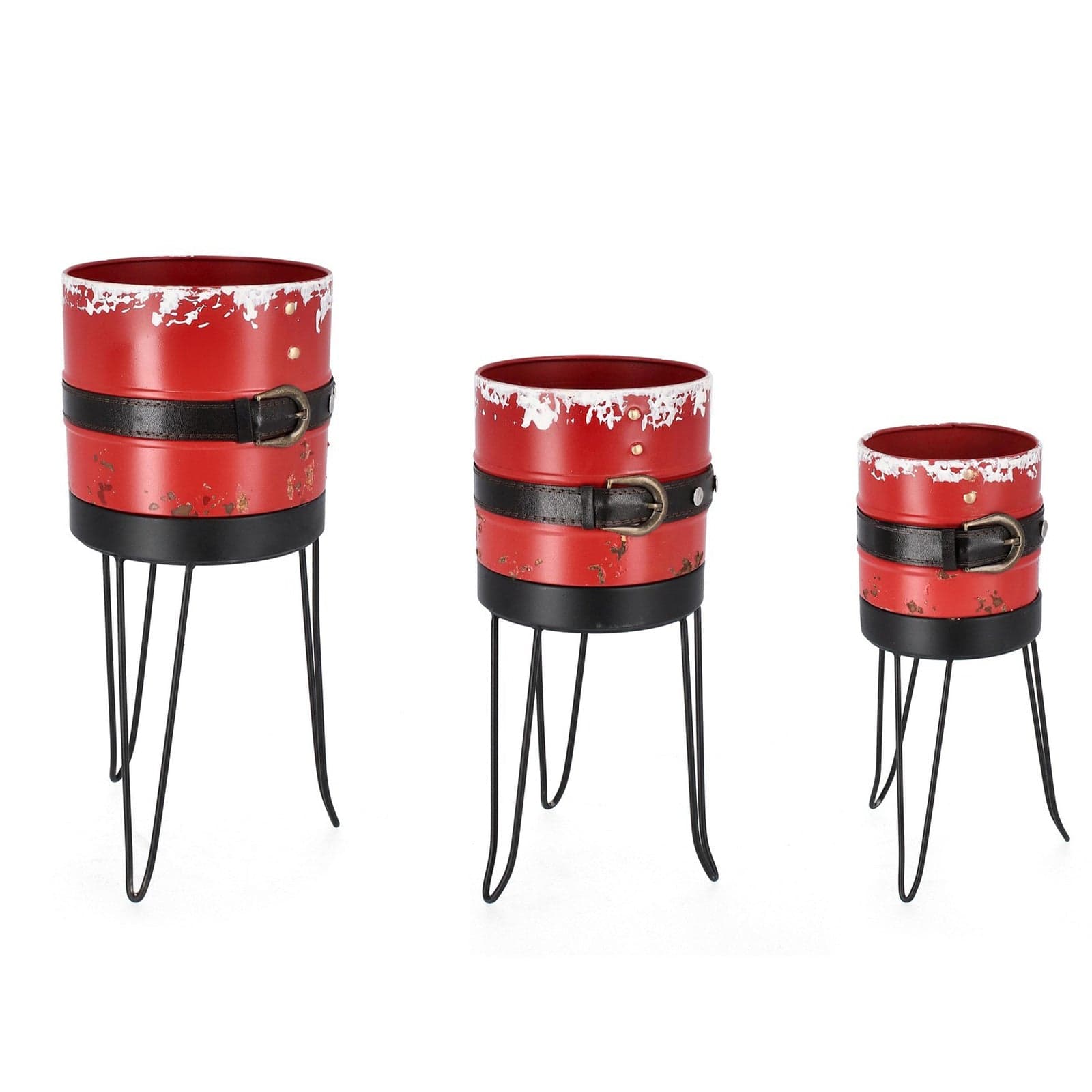 Treppiede con vaso "Chris" impilabile in metallo per decorazione Set 3 - 4