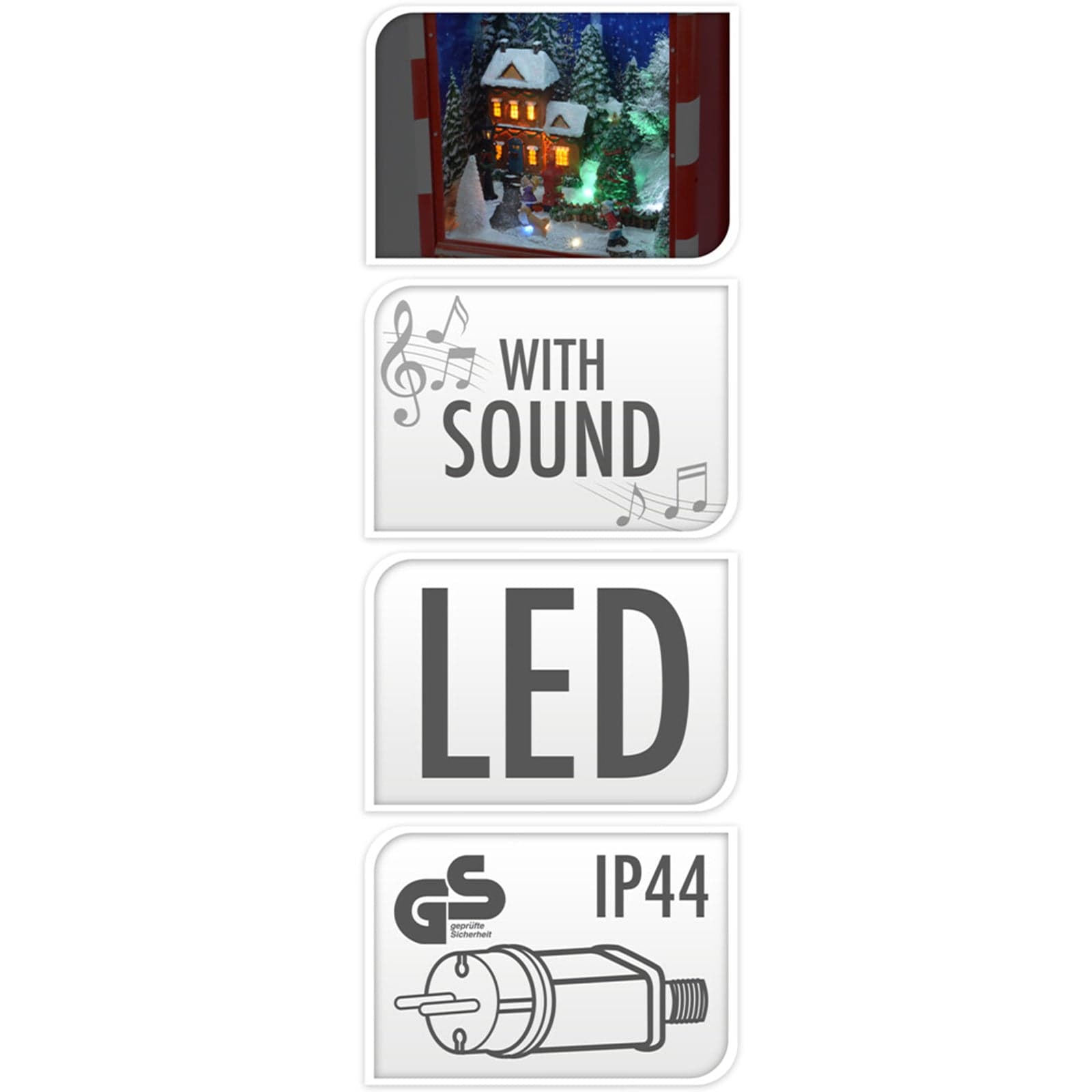 Scena animata casella postale natalizia, con LED e suoni, decorazione per villaggio di Natale, da h 62 cm - 2
