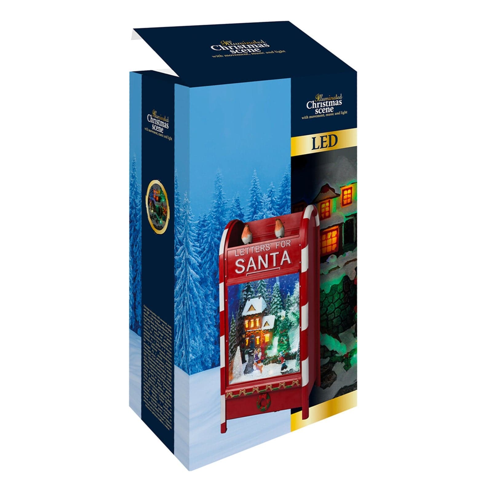 Scena animata casella postale natalizia, con LED e suoni, decorazione per villaggio di Natale, da h 62 cm - 3