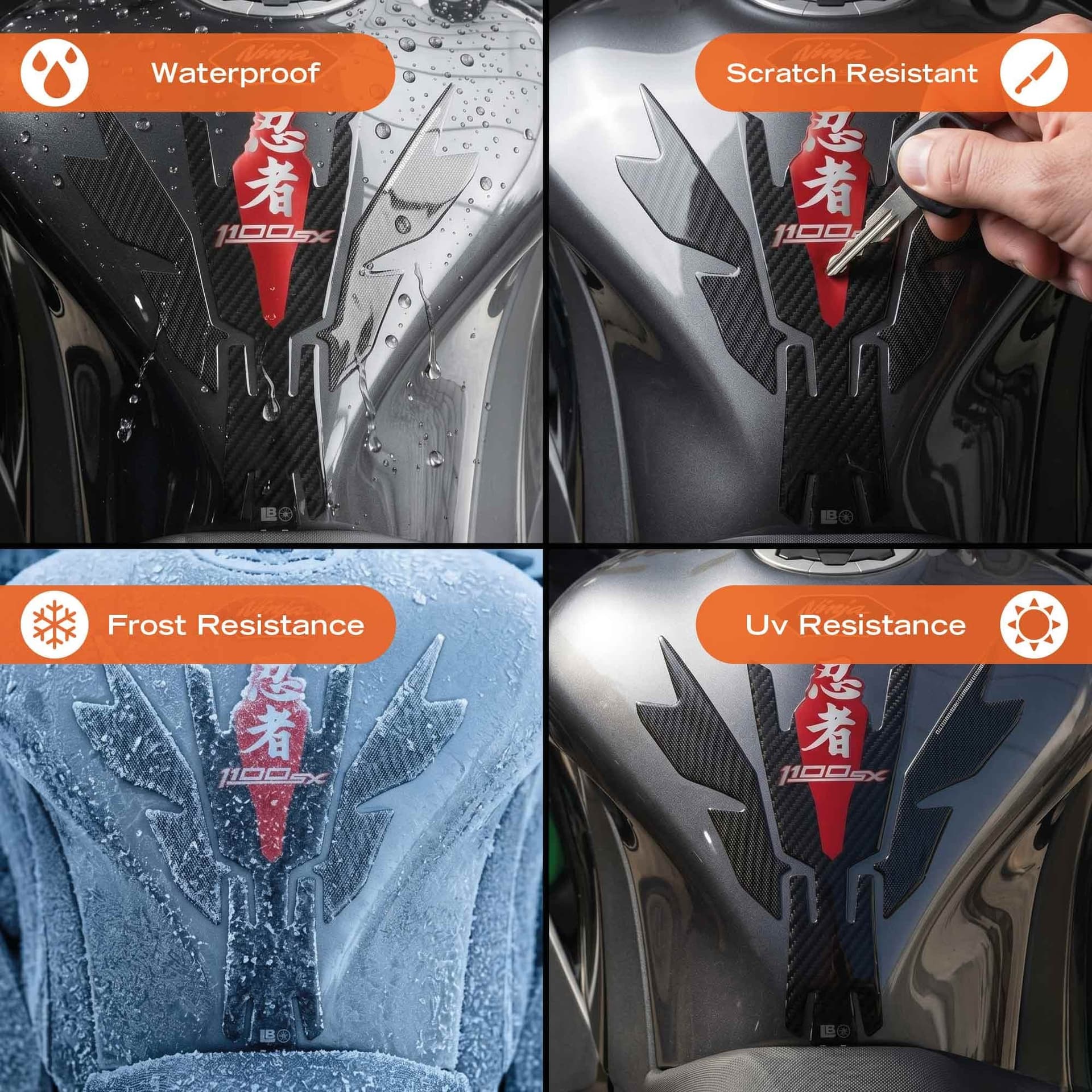 Paraserbatoio Adesivo 3D Protezione moto compatibile con Kawasaki Ninja 1100SX - 16