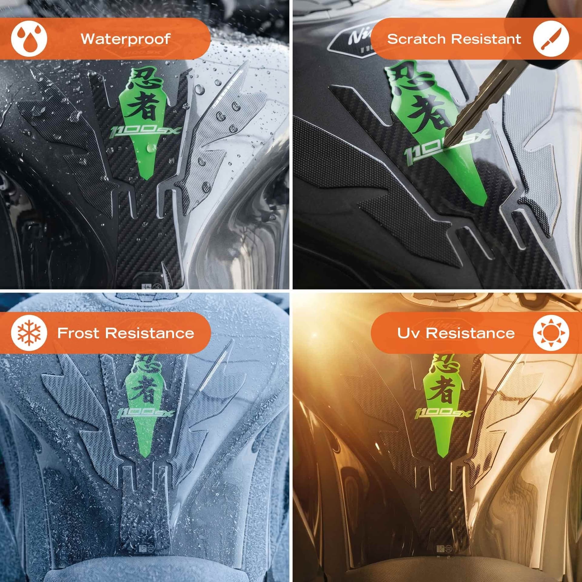 Paraserbatoio Adesivo 3D Protezione moto compatibile con Kawasaki Ninja 1100SX - 22