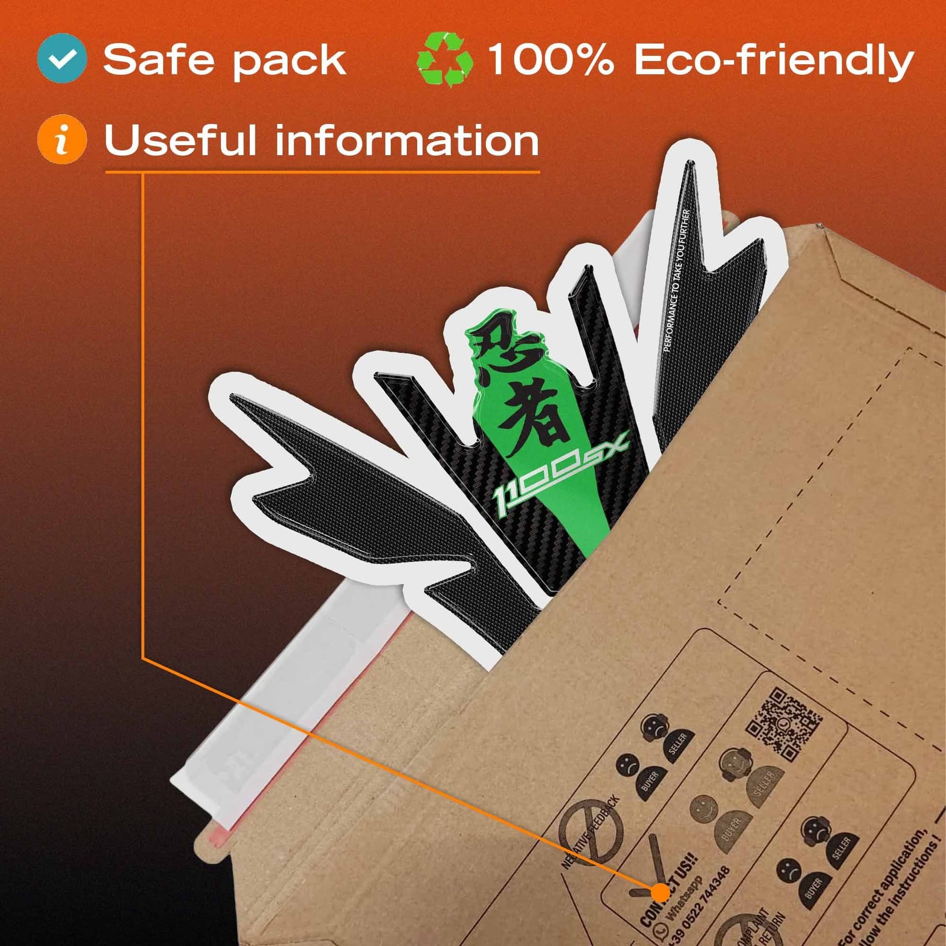 Paraserbatoio Adesivo 3D Protezione moto compatibile con Kawasaki Ninja 1100SX - 24