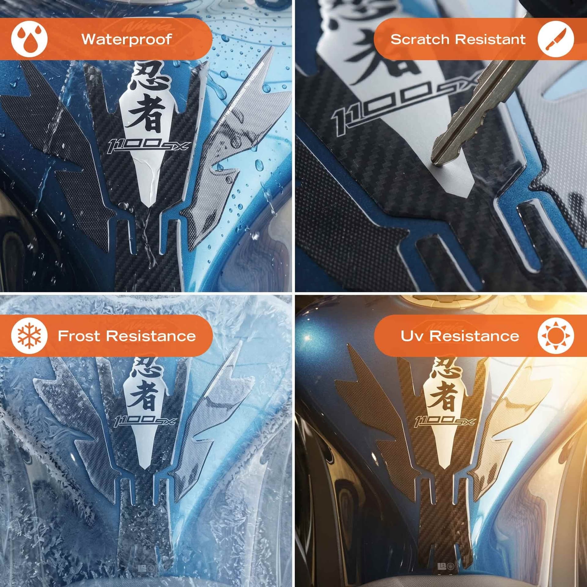Paraserbatoio Adesivo 3D Protezione moto compatibile con Kawasaki Ninja 1100SX - 4