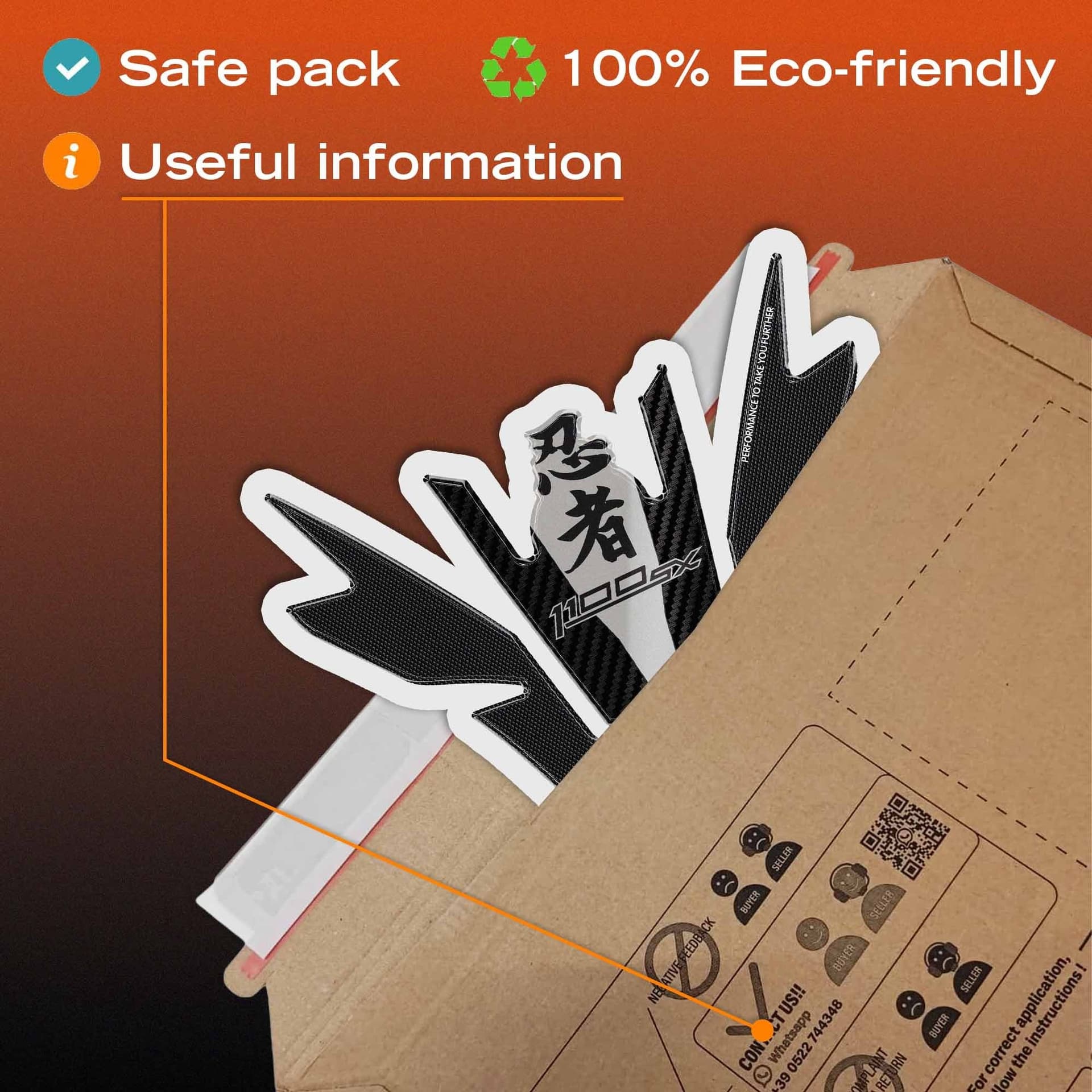Paraserbatoio Adesivo 3D Protezione moto compatibile con Kawasaki Ninja 1100SX - 6
