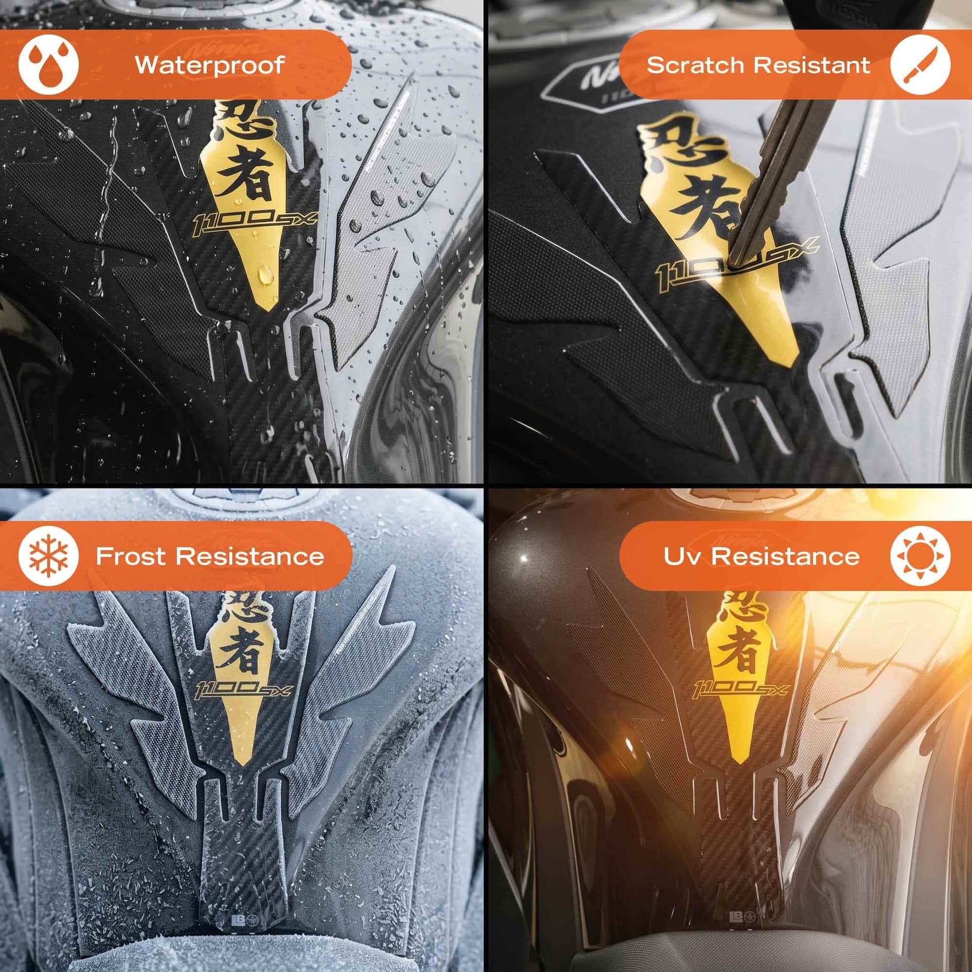 Paraserbatoio Adesivo 3D Protezione moto compatibile con Kawasaki Ninja 1100SX - 10