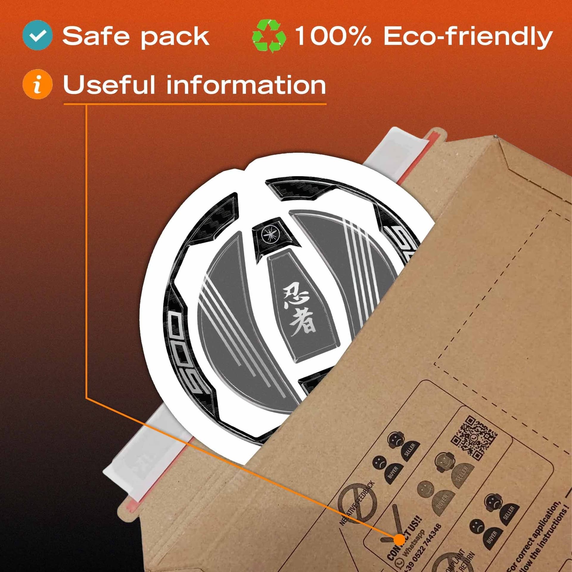 Adesivo 3D Protezione Tappo Serbatoio moto compatibile con Kawasaki Ninja 500 - 5