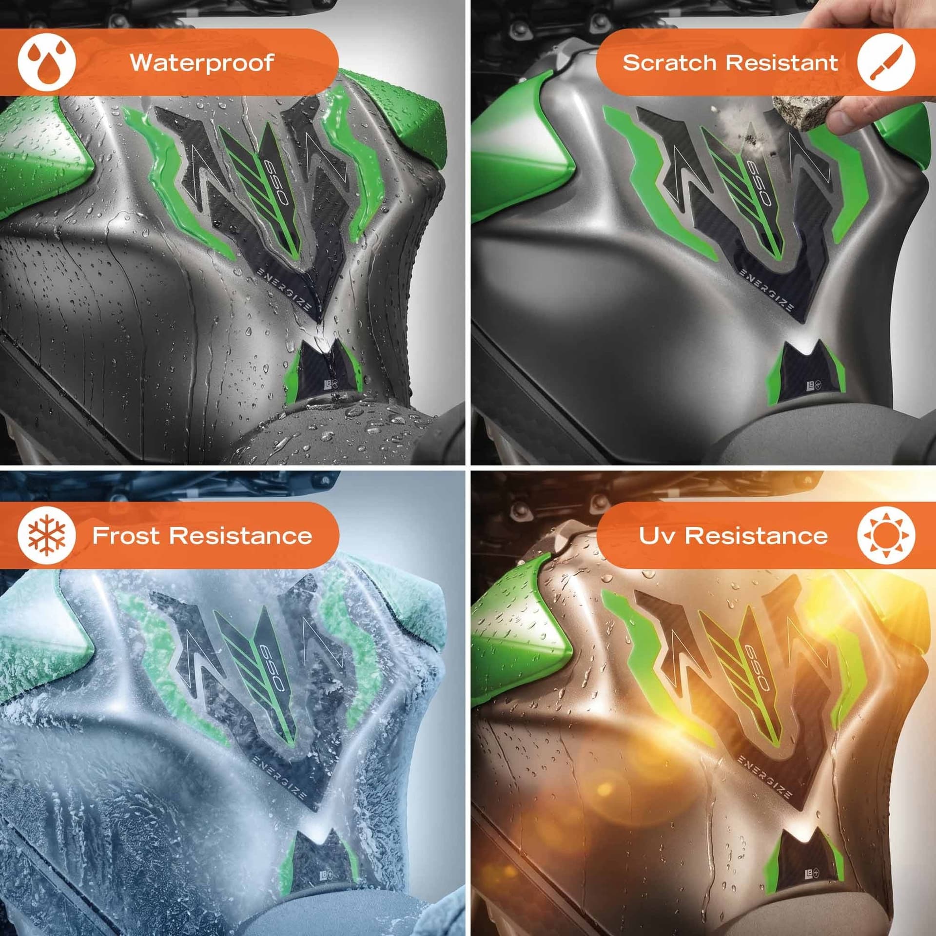 Adesivo 3D Protezione Paraserbatoio moto compatibile con Kawasaki Z650 2024-2026 - 10