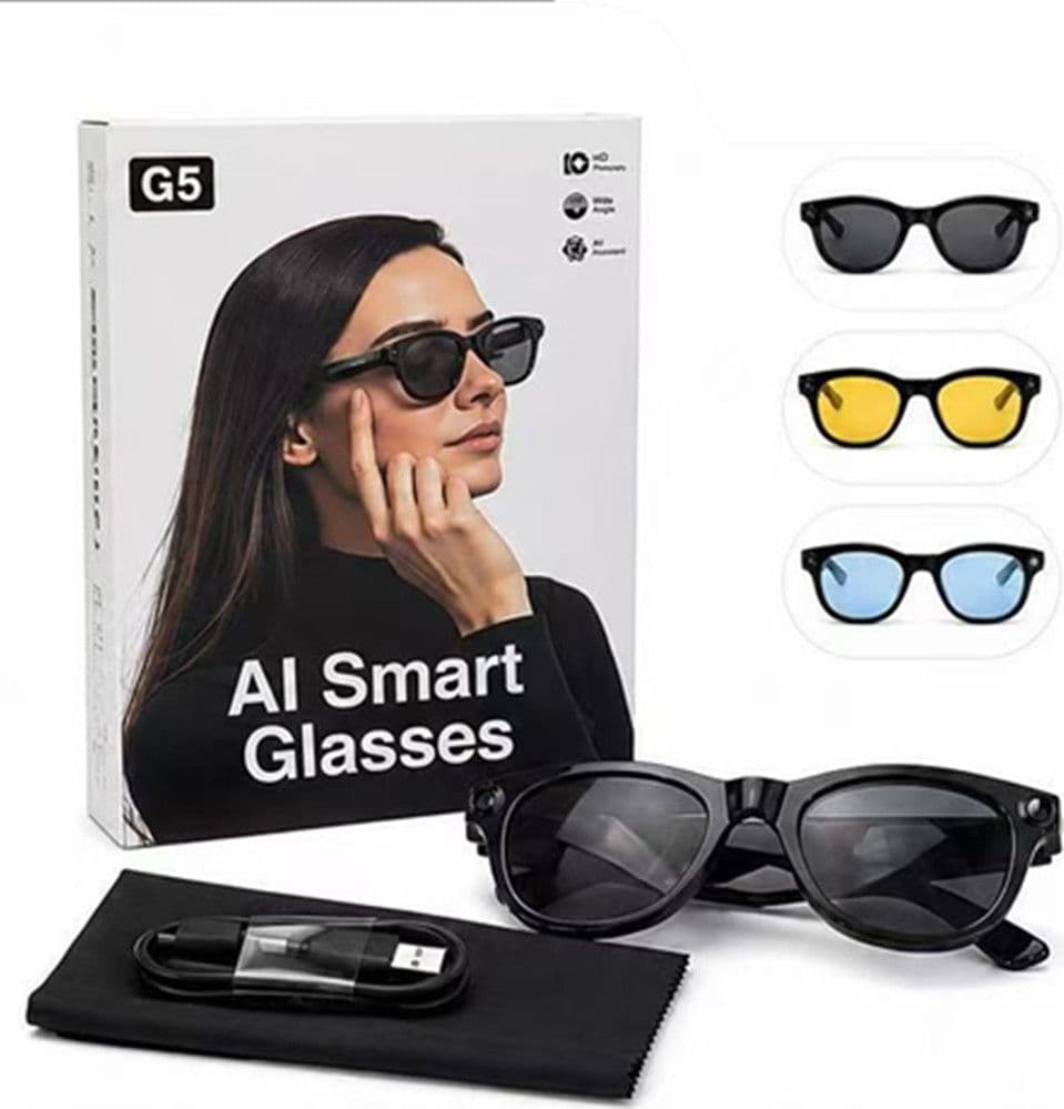 OCCHIALI AI SMART GLASSES G5 INTELLIGENTI FOTOCAMERA HD BLUETOOTH 3 LENTI INTERCAMBIABILI