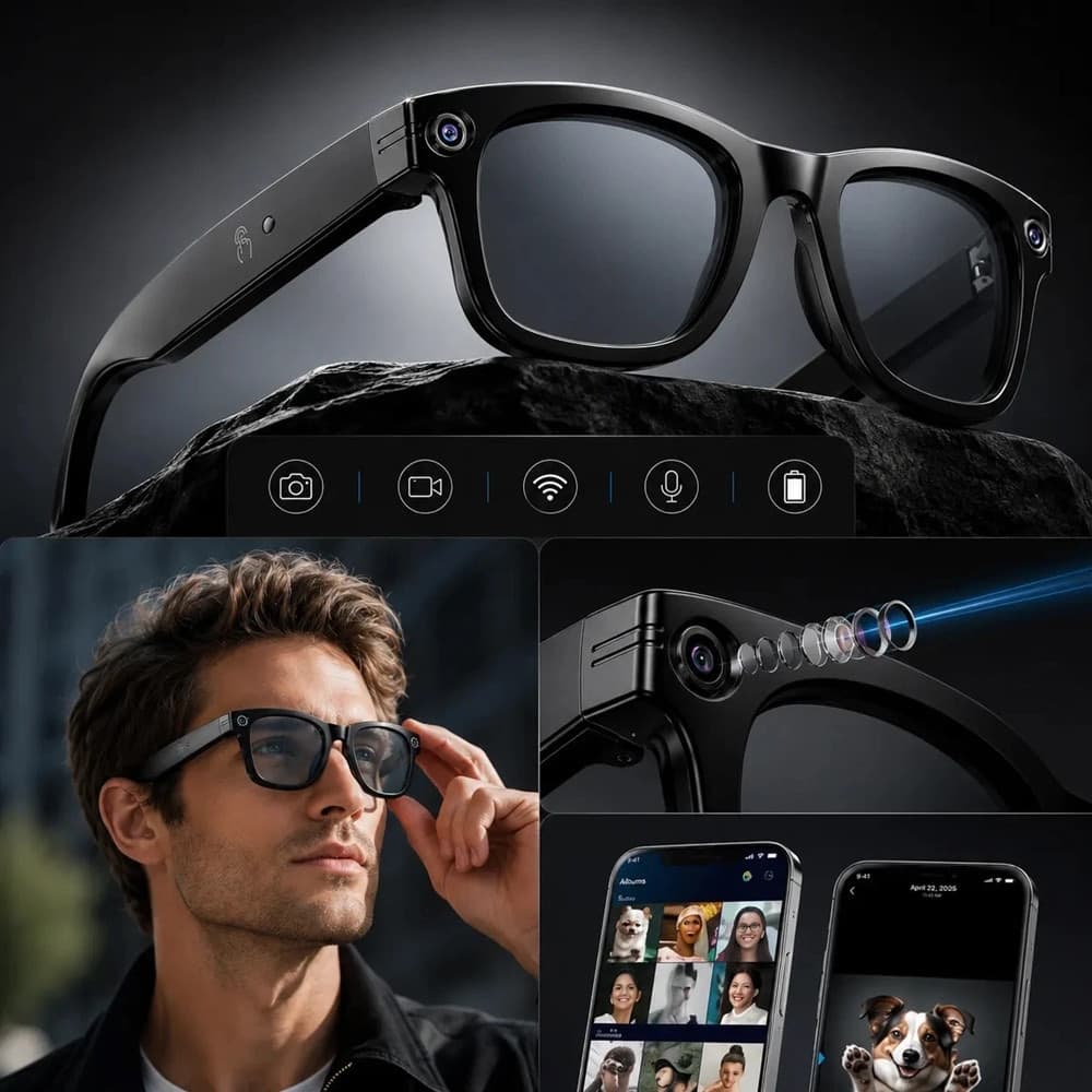 OCCHIALI AI SMART GLASSES G5 INTELLIGENTI FOTOCAMERA HD BLUETOOTH 3 LENTI INTERCAMBIABILI - 3